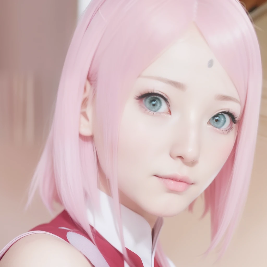 Sakura uchiha. A woman was in the kitchen. She was seen in a red housedress and a white ripe apron. He looked at the camera in front of the soft expression. She had pink hair. Her skin was as white as snow. Her cheeks are blushing red and her lips are tantalizing red. She's so pretty and realistic