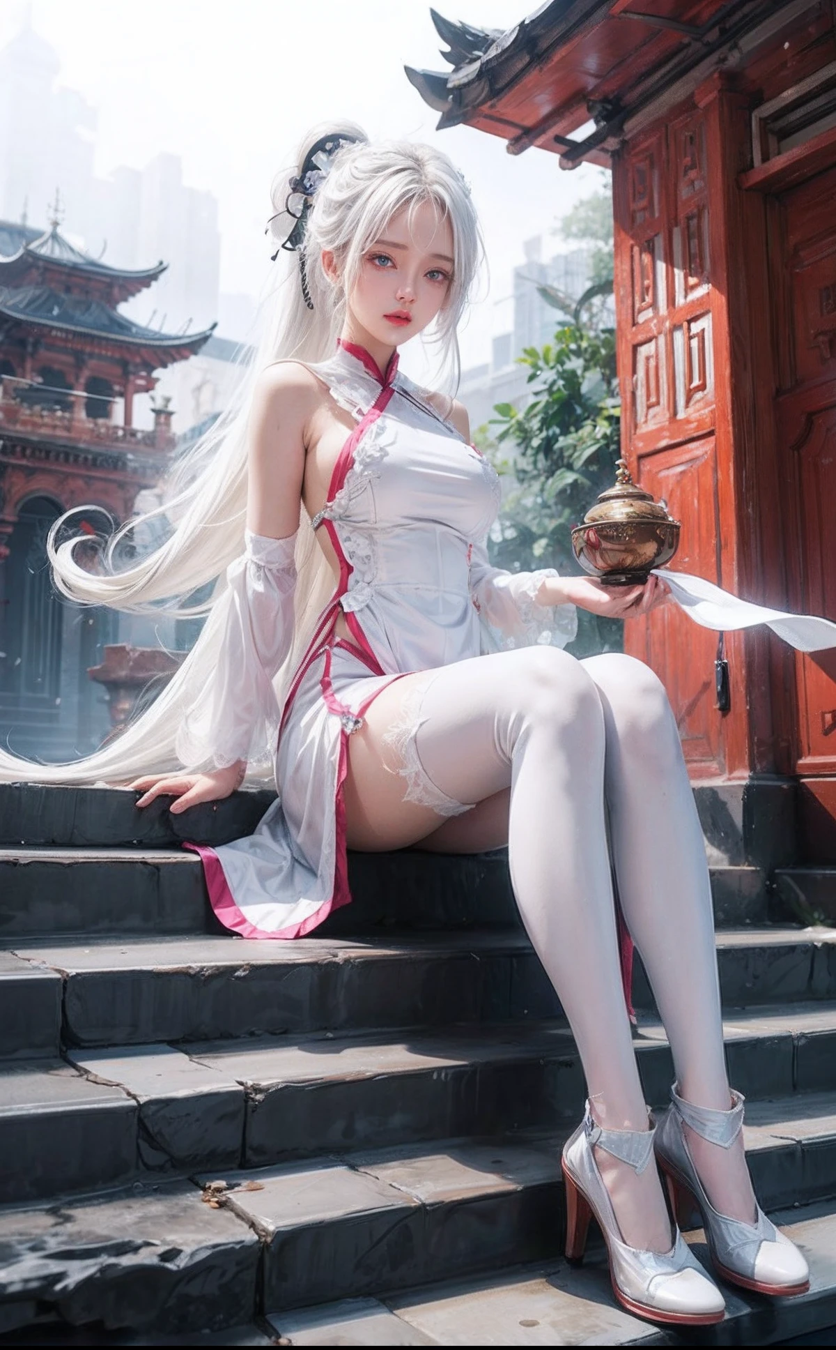 Big boobs, white hair color,blue ayes,Hyper realistic, Ultra detail