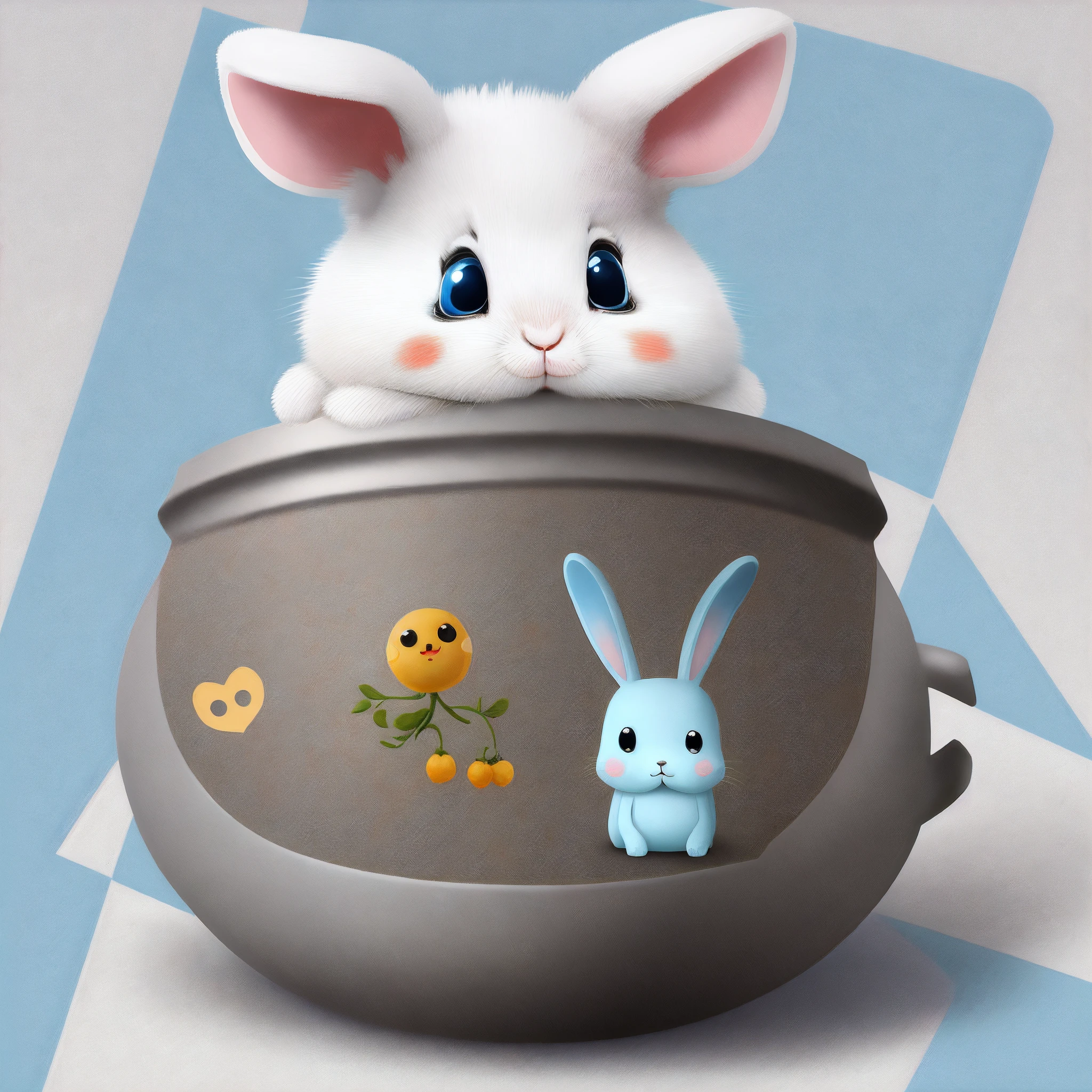 A cute rabbit sticker，A separate UI icon[rejoice，vred，grieves，weeping，adolable，expecting，laughingly，despondency]Light white and blue