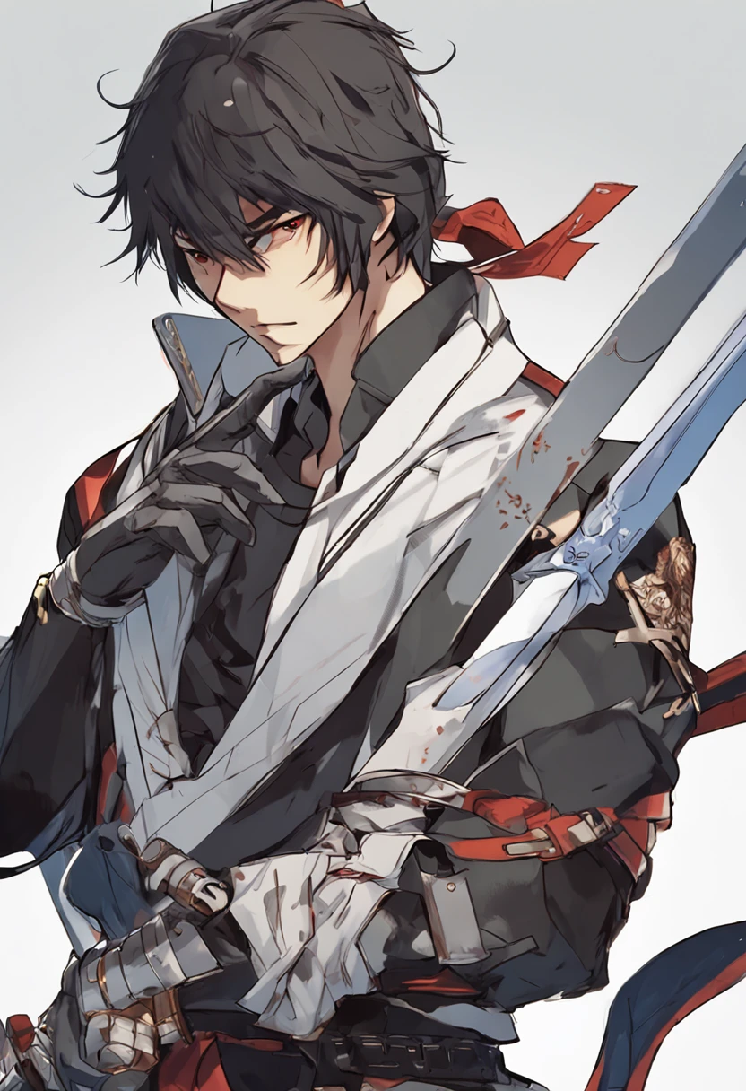 Close-up of a man with a sword and a pair of gloves, shirow masamune, shigenori soejima illustration, inspired by Yamagata Hiro, Kazuto Okada。, Kirito, !!Full body portrait!!, inspired by Sakai Hōitsu, Handsome anime pose, trigger anime artstyle, Style game square Enix，detailed full body concept art，( ( concept art of character ) ), [ Character design ], Anime character design