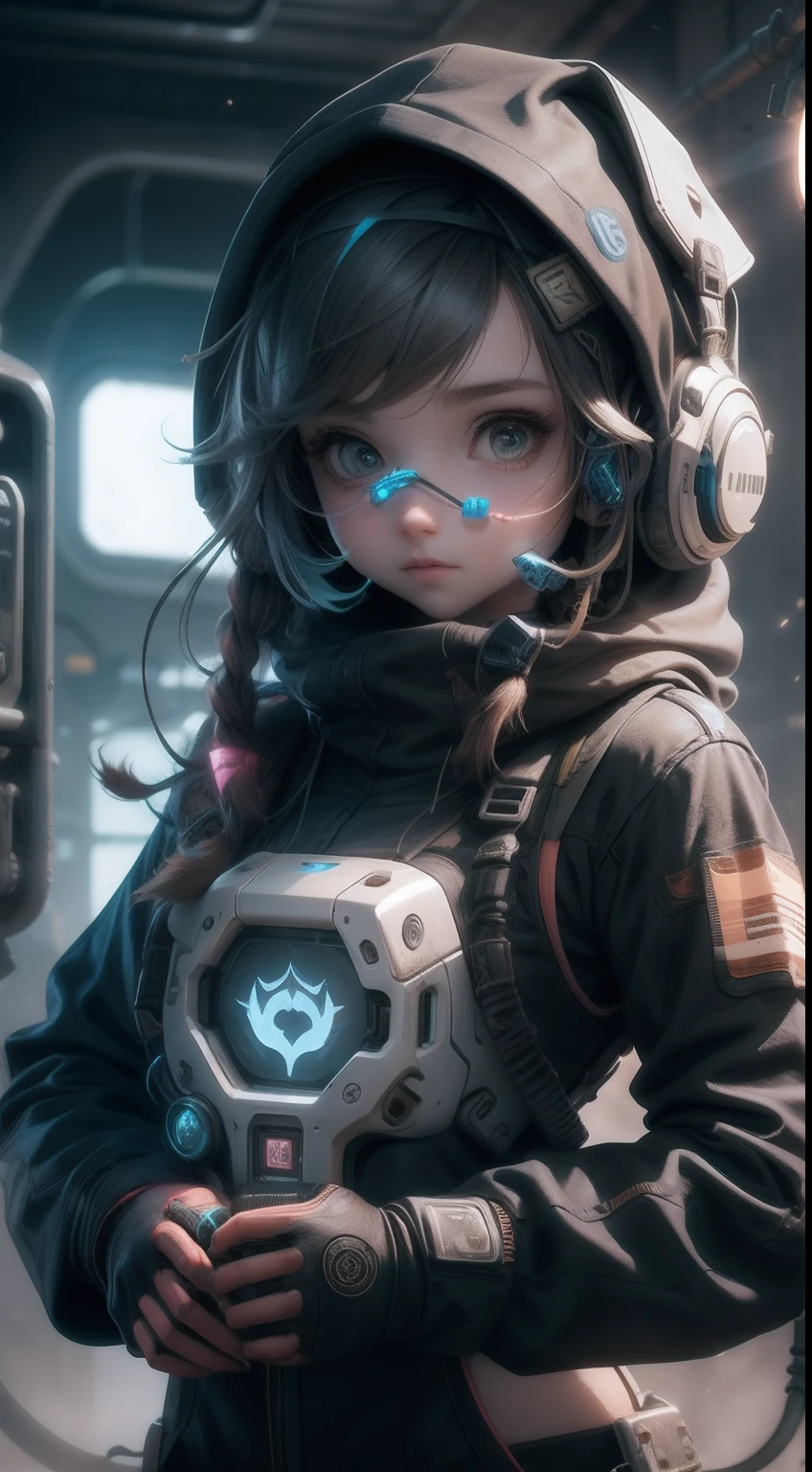 The girl holds a graphics card in her hand