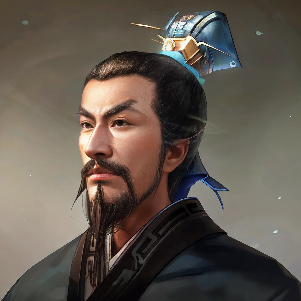 Close-up of a man with a hat on his head, bian lian, Inspired by Cao Zhibai, inspired by Wu Daozi, inspired by Dong Yuan, xianxia hero, Inspired by Hu Zaobin, Inspired by Zhao Yuan, inspired by Wu Bin, inspired by Xuande Emperor, by Xuande Emperor, inspired by Li Kan