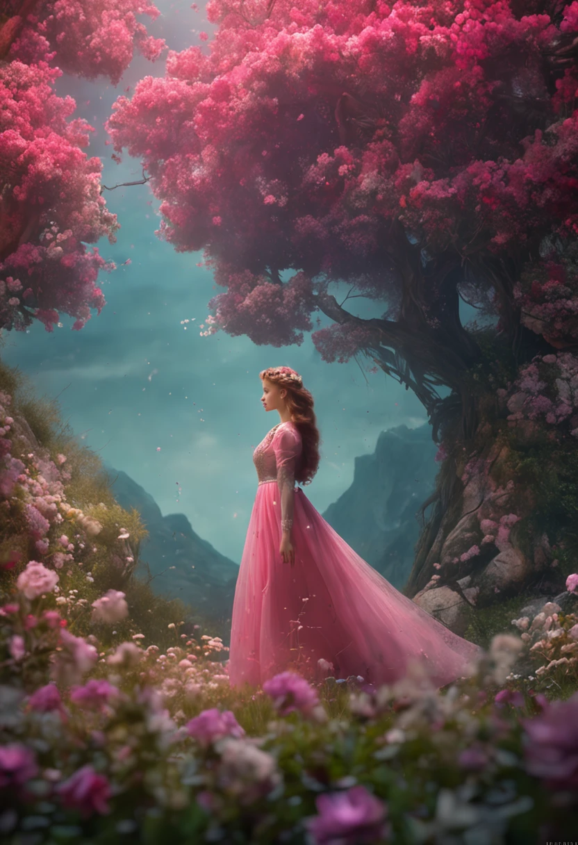 Oil painting princess on meadow
