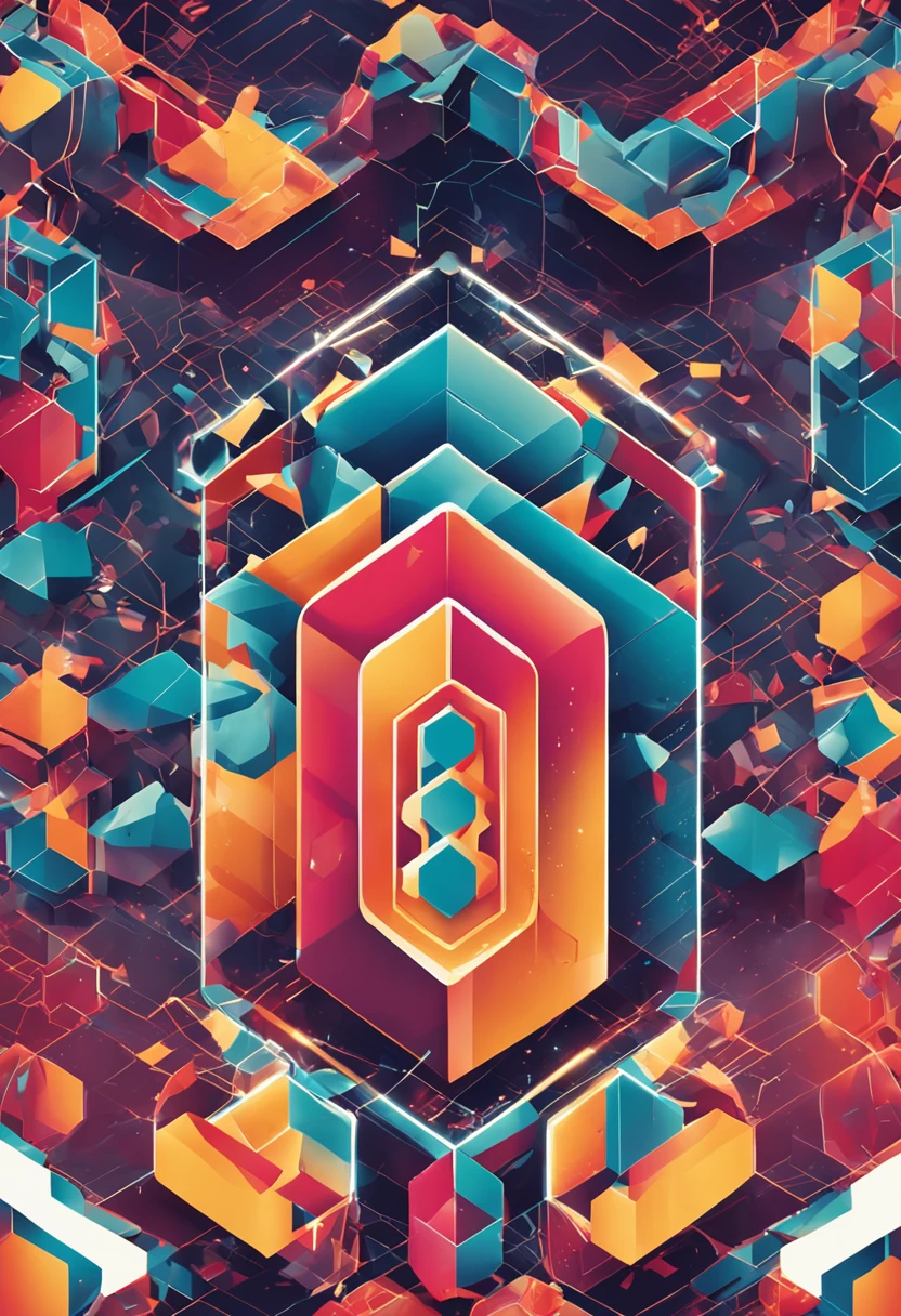 Create a geometric logo illustrator,blue colors,Hexagons are dominant