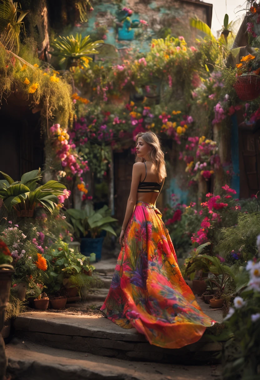 oil painted,trpical garden,long skirt,A princess