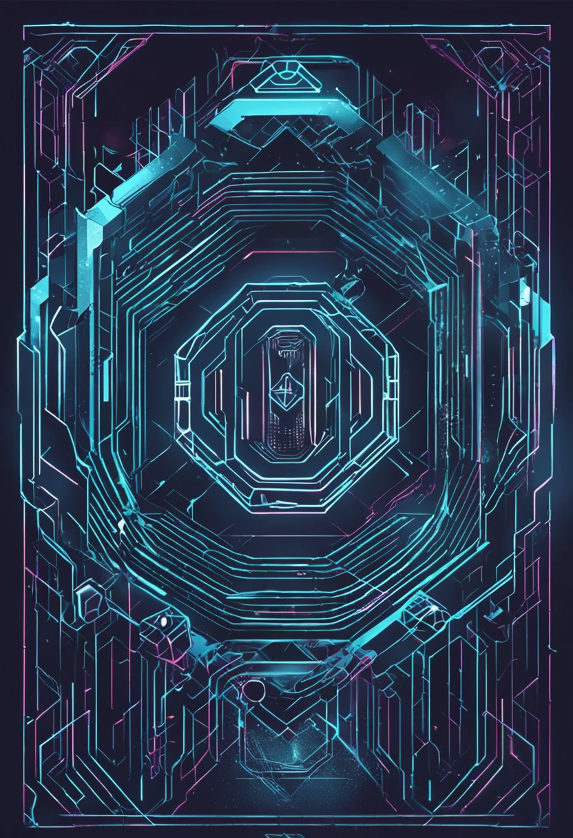 Create a geometric logo illustrator,Light blue main color,Hexagons are dominant,cyber punk style