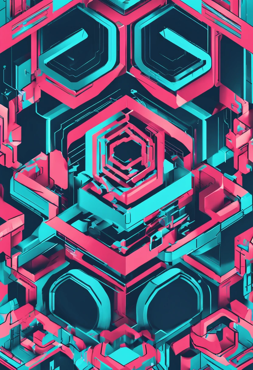 Create a geometric logo illustrator,Light blue main color,Hexagons are dominant,cyber punk style