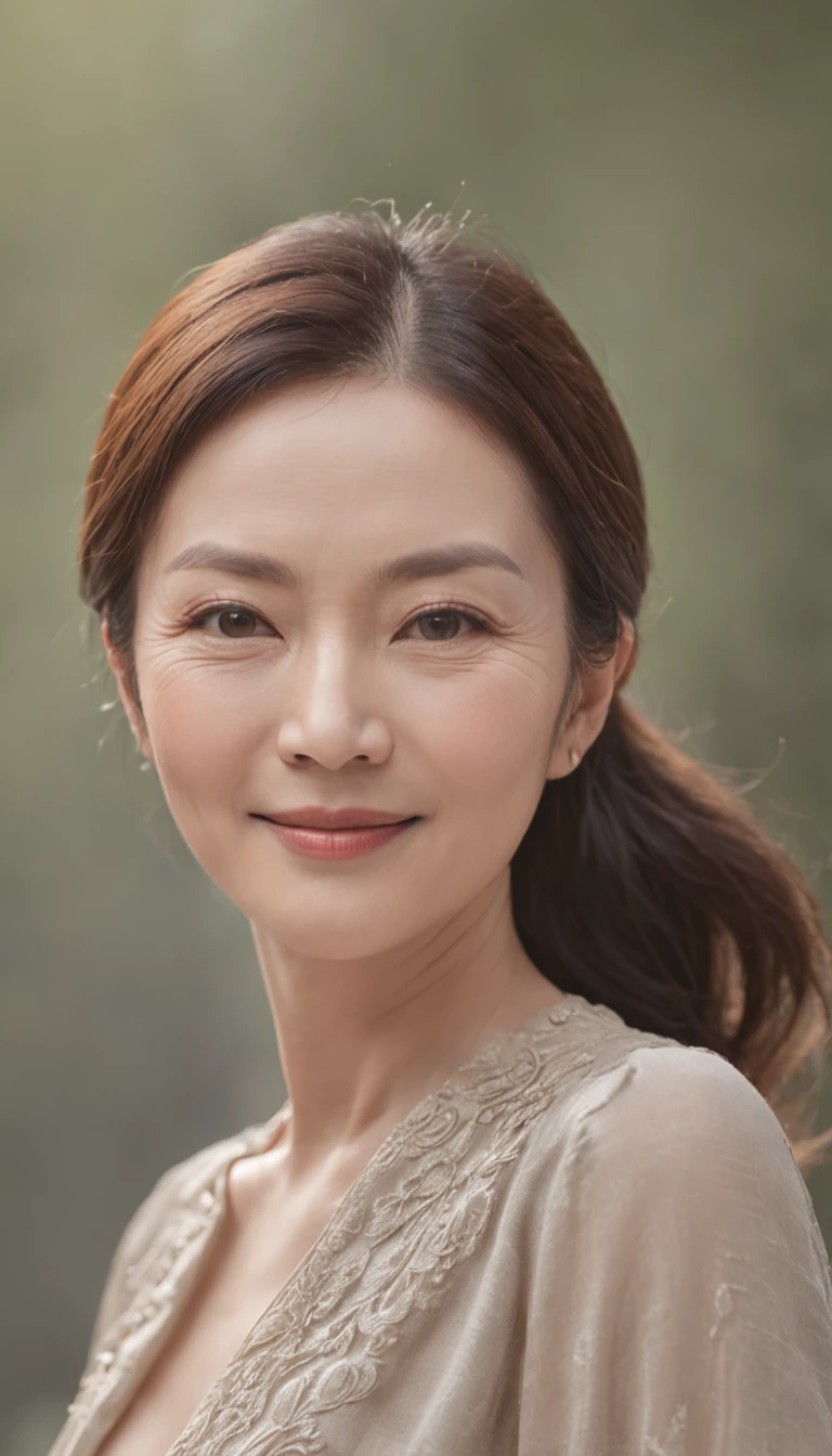 A Chinese intellectual and beautiful middle-aged woman, around 50 years old, slightly plump, Wangfu shaped, tall, round and plump, with a happy smile, the highest image quality, ultra-high definition, ultra-high resolution, top image quality, perfect details, lifelike perfection, masterpiece, exquisite, master work, a mature and beautiful woman, oval face, brown hair and curly hair, big eyes, long eyelashes, dimples, wrinkles on the face, middle-aged and elderly feeling, mature appearance, virtuous wife and mother, Dynamic angle, full body photo, standing, at home, wearing a blue dress