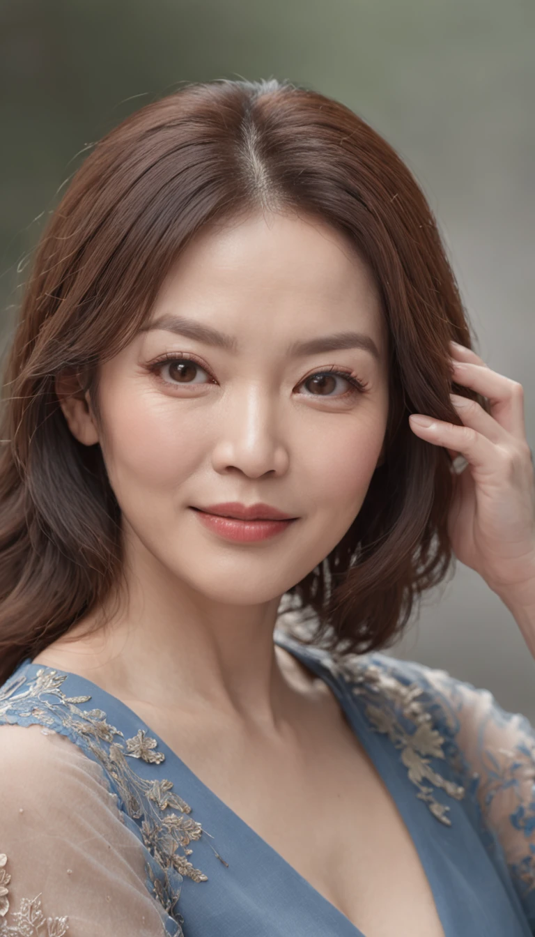 Masterpiece , (8k, RAW photo, photorealistic:1.25) ,( lipgloss, eyelashes, gloss-face, glossy skin, best quality, ultra highres, depth of field, chromatic aberration, caustics, Broad lighting, natural shading) looking at viewer with a serene and goddess-like happiness, sexy, realistic,photorealistic, close-up, short hair,(sweet smile),((closed mouth)), looking at viewer,standing, simply background , beautiful eyes, (38 years old, youngish :1.2), baby face, flat chest, glossy skin, (perfect ), nsfw, nipple