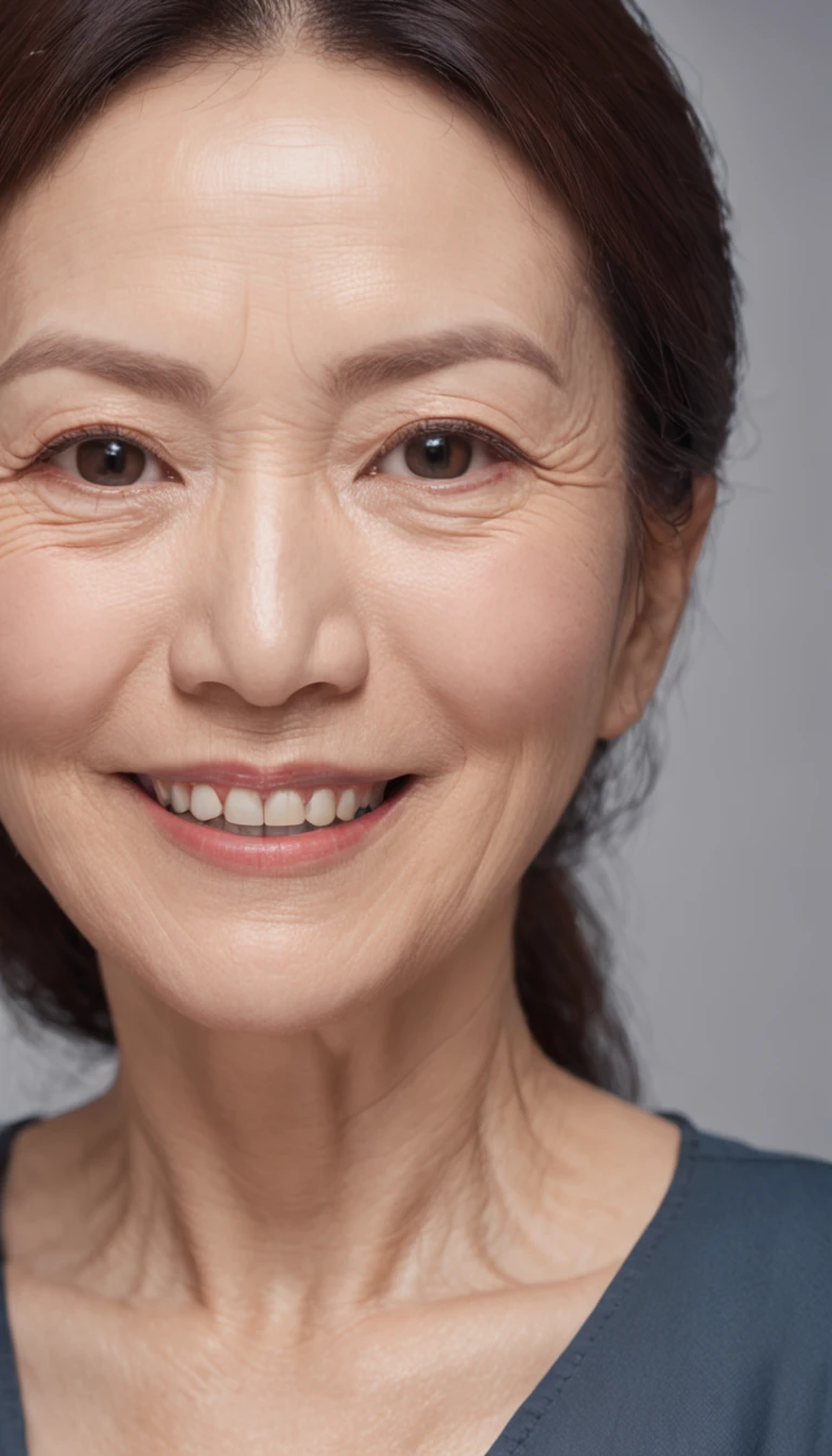 A Chinese intellectual and beautiful middle-aged woman, around 50 years old, slightly plump, Wangfu shaped, tall, round and plump, with a happy smile, the highest image quality, ultra-high definition, ultra-high resolution, top image quality, perfect details, lifelike perfection, masterpiece, exquisite, master work, a mature and beautiful woman, oval face, brown hair and curly hair, big eyes, long eyelashes, dimples, wrinkles on the face, middle-aged and elderly feeling, mature appearance, virtuous wife and mother, Dynamic angle, full body photo, standing, at home, wearing a blue dress