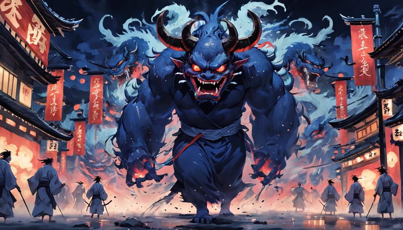 ((masterpiece)),best quality, ((illustration)),original, extremely detailed wallpaper, (sketch),((wash painting)),((ink splashing)),((((dyeing)))),((Japanese painting)), Hyakki Yagyō, Night Parade of One Hundred Demons, oni, yokai, Japanese scene, multiple Japanese supernatural creature