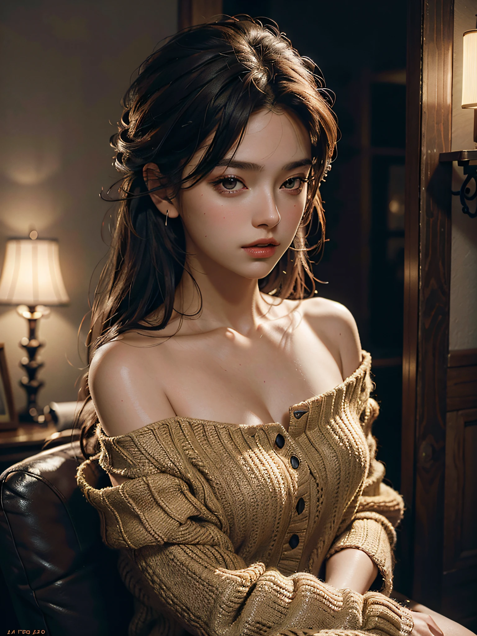 Best quality, masterpiece, ultra high res, (photorealistic:1.4), raw photo, 1girl, off shoulder, cinematic lighting