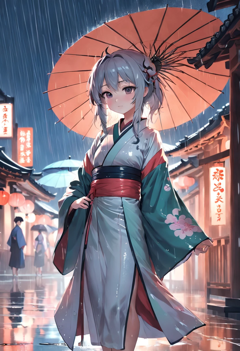 Rain protection at the eaves，Anime girl in kimono costume, guweiz on pixiv artstation, Trending on ArtStation pixiv, guweiz on artstation pixiv, anime style 4 k, Cute anime waifu in a nice dress, from arknights, Anime art wallpaper 8k, kawacy, palatial palace ， a girl in hanfu