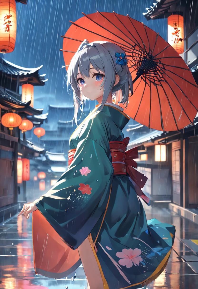 Rain protection at the eaves，Anime girl in kimono costume, guweiz on pixiv artstation, Trending on ArtStation pixiv, guweiz on artstation pixiv, anime style 4 k, Cute anime waifu in a nice dress, from arknights, Anime art wallpaper 8k, kawacy, palatial palace ， a girl in hanfu