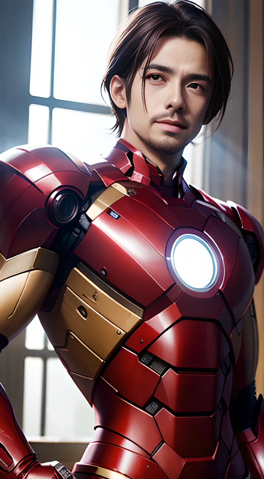 ((Men only)), (head shot), ((showing his abs)), (Handsome muscle man in his 20s), (smile), (IRON MAN), (Leon Kennedy), (red hair), (detaile: 1 in 1), Natural muscles, HIG quality, beautidful eyes, (Detailed face and eyes), (Face、: 1 / 2), Noise, Real Photographics、... ..................................................................................................................PSD, Sharp Focus, High resolution 8K, realisitic & Professional Photography, 8K UHD, Soft lighting, High quality, Film grain, FujifilmXT3