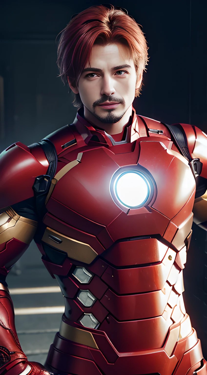 ((Men only)), (head shot), ((showing his abs)),  (Handsome muscle man in his 20s), (smile), (IRON MAN), (Leon Kennedy), (red hair), (detaile: 1 in 1), Natural muscles, HIG quality, beautidful eyes, (Detailed face and eyes), (Face、: 1 / 2), Noise, Real Photographics、... ..................................................................................................................PSD, Sharp Focus, High resolution 8K, realisitic & Professional Photography, 8K UHD, Soft lighting, High quality, Film grain, FujifilmXT3