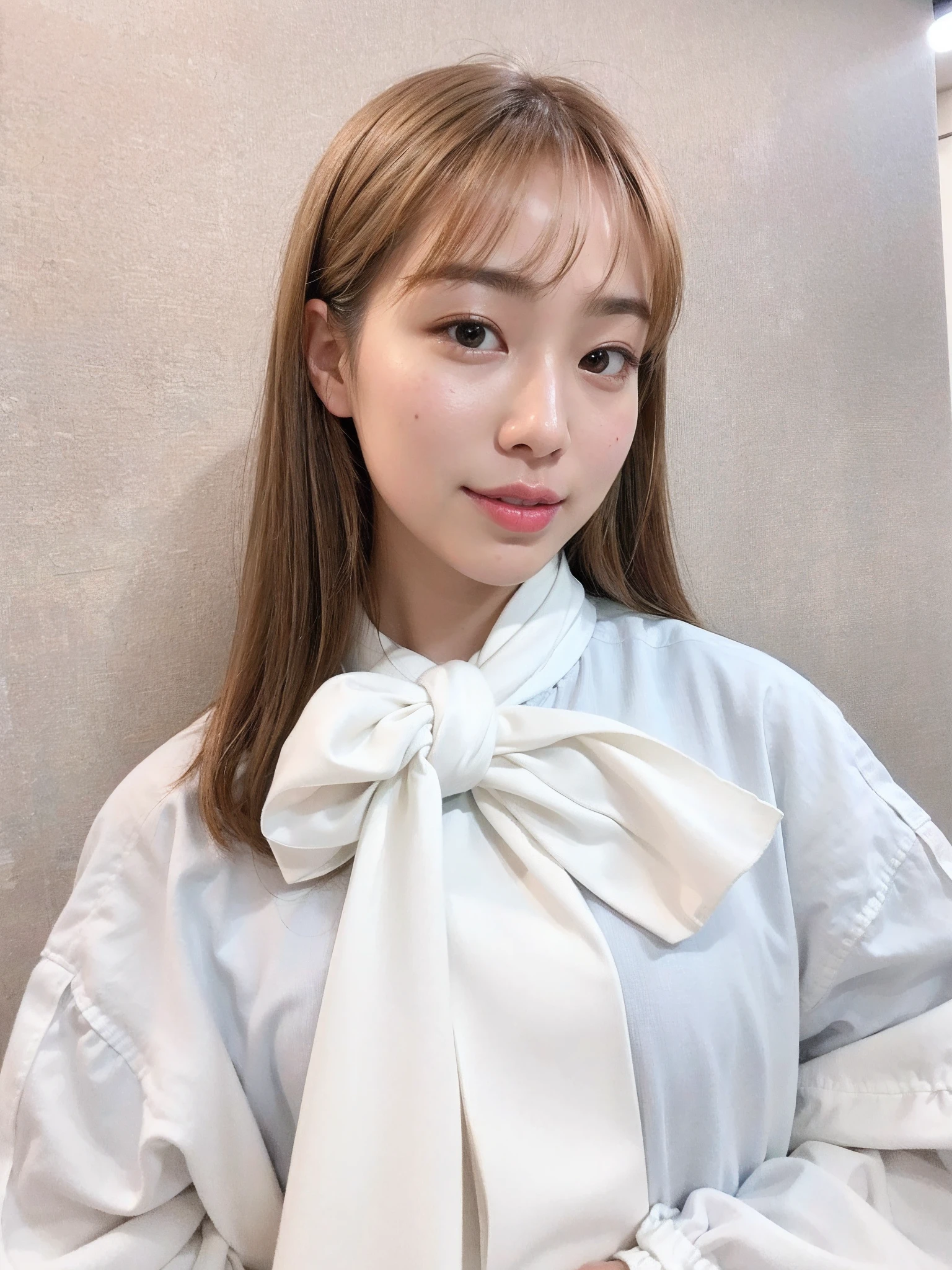 8K、top-quality、​masterpiece、realisitic、The ultra-detailliert、Photo Real、hyper realstic、Smooth lighting、Improved lighting quality in movies、Realistic lighting、back lighting、brightened light、enhanced quality、Top quality real texture skins、
Write、thin、cute  face、a smile、beautiful finely detailed eyes、19-year-old Korean、Quite、