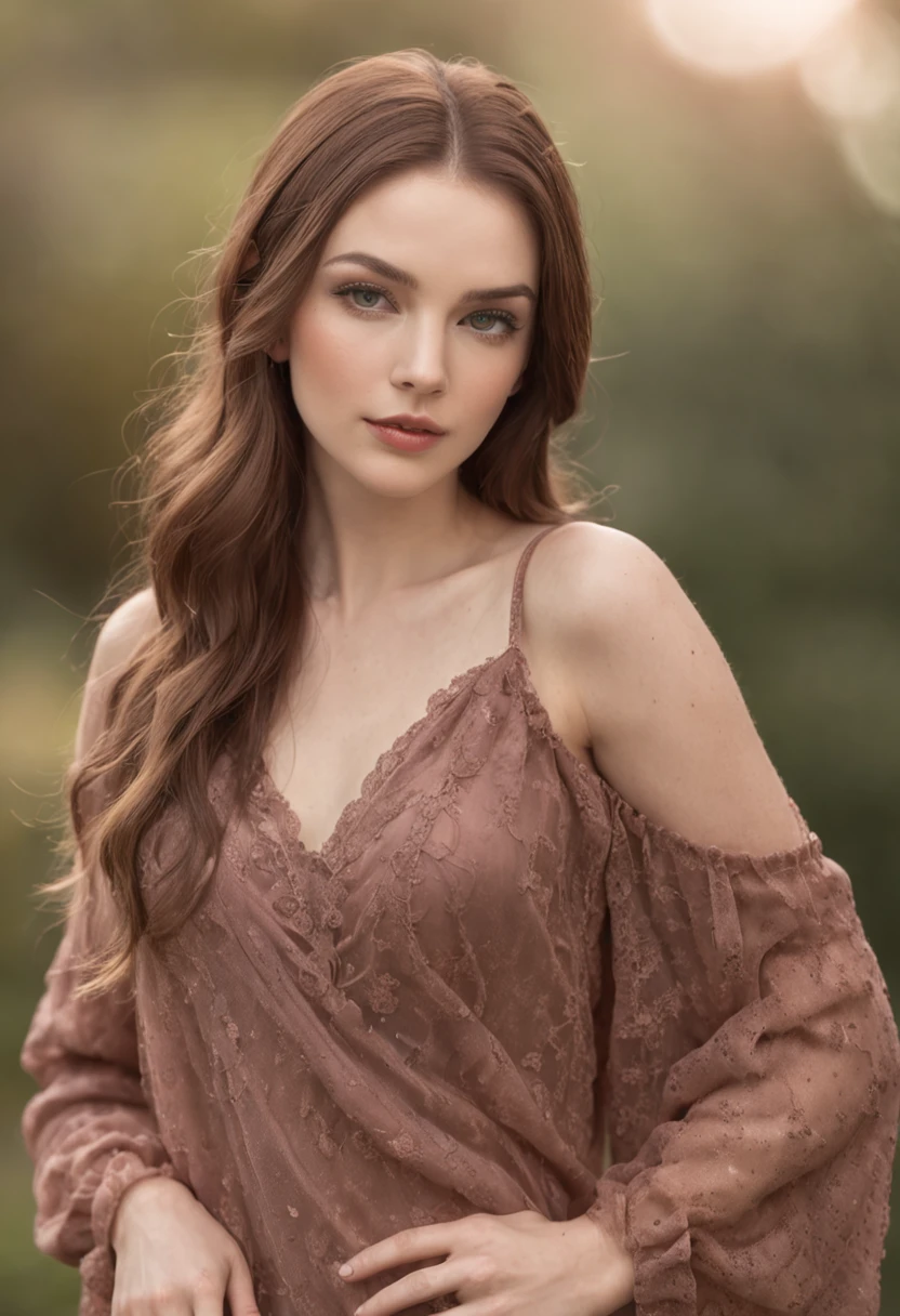 "(Beautiful Irish woman with enchanting features, glowing with youthful charm, seductive pose)"