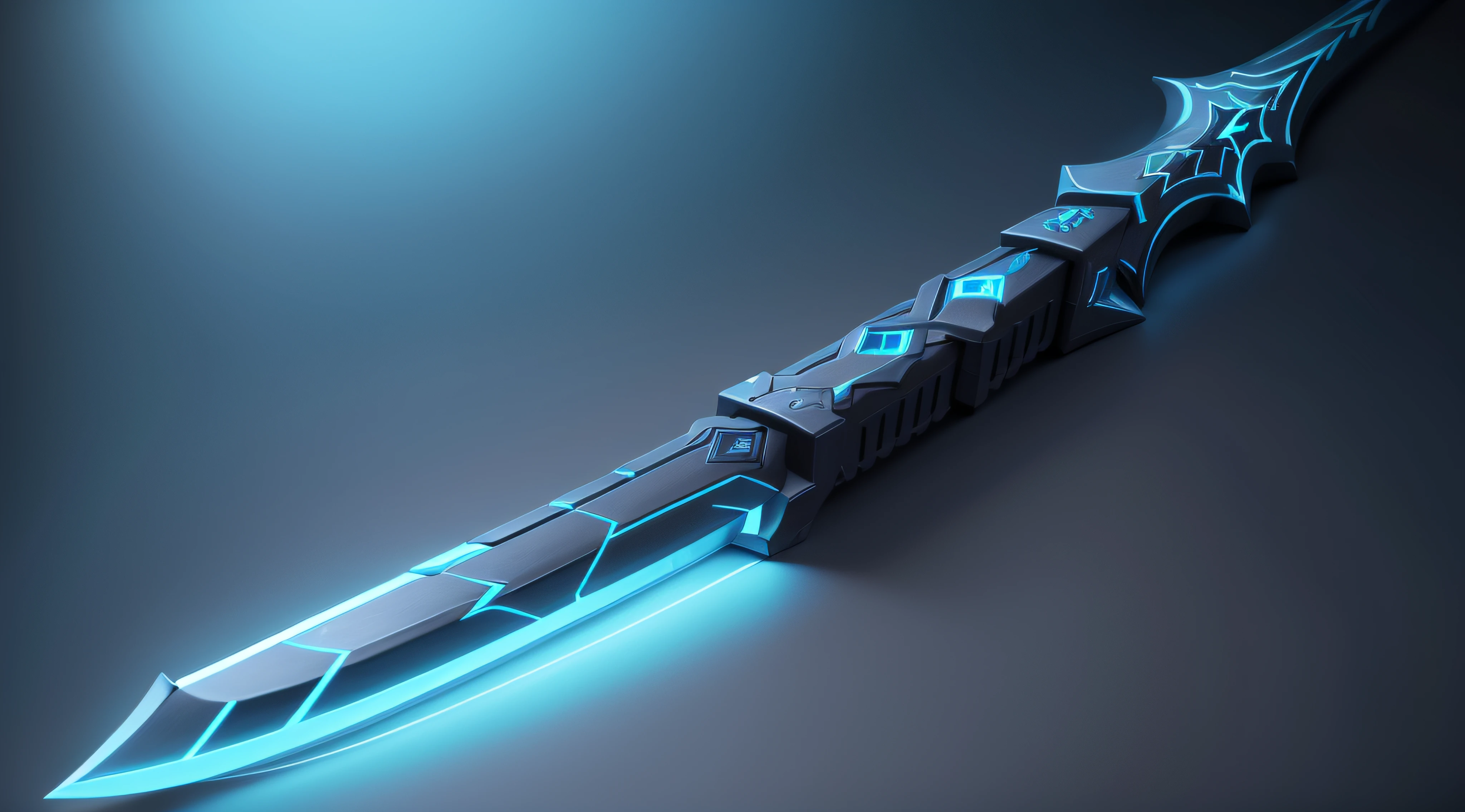 imagine a great sword, blue neon effects, dark theme, 4k, high quality, high details, mmo rpg style