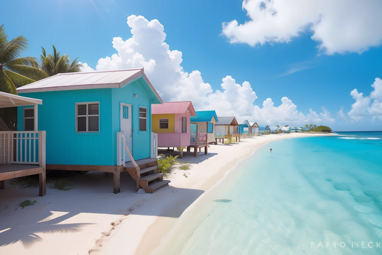 Year: 2009
Country: Nauru
Description: In the heart of Nauru, a young teenager stands on the shores of Anibare Bay. The luminous daylight reflects off the crystal-clear waters, and the teenager's pastel-colored clothing stands out against the vibrant blue hues of the ocean. A row of quaint beach huts adds to the picturesque setting.