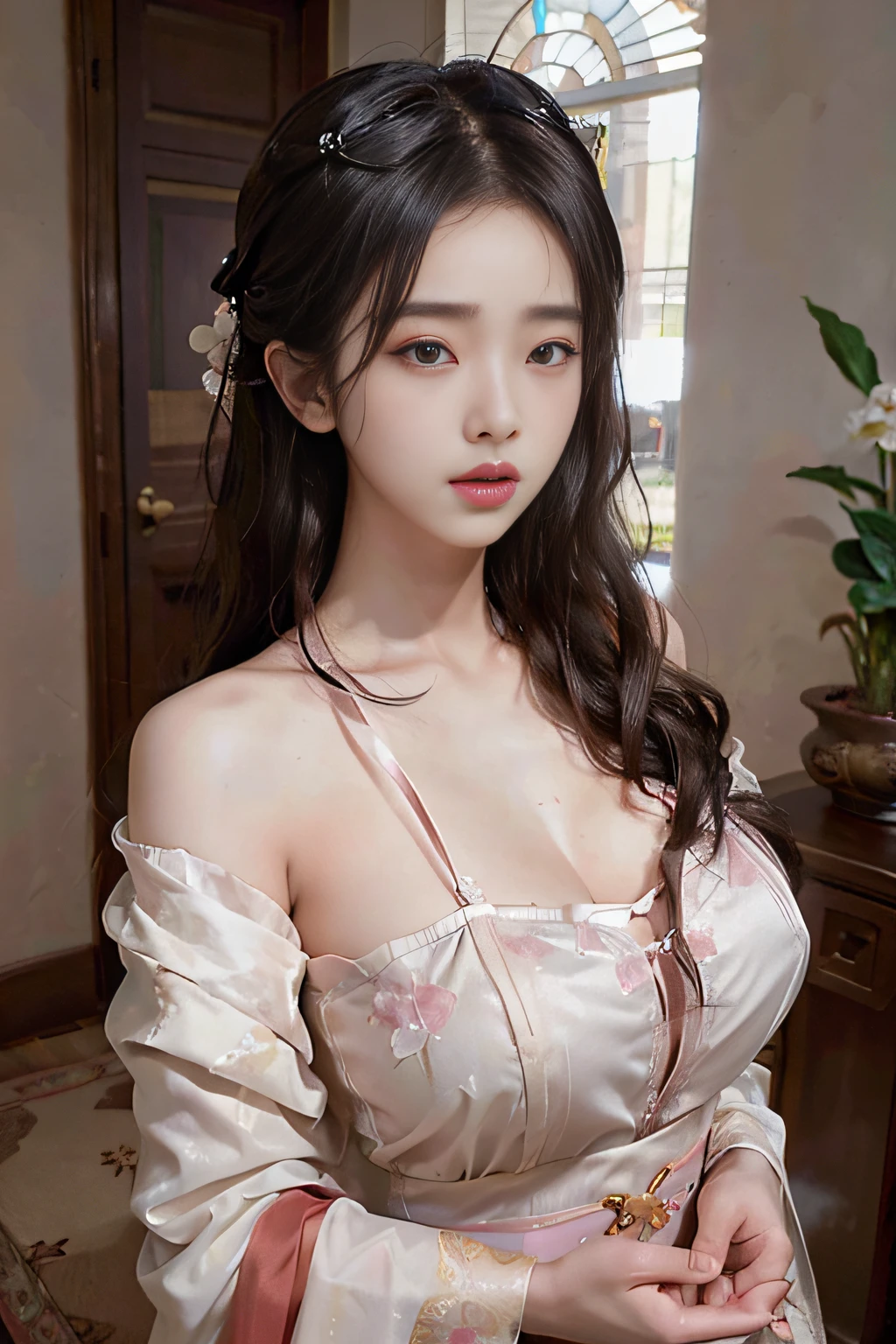 8k, RAW Photo, Best Quality, Masterpiece: 1.2), (Realistic, Photo Realistic: 1.4), {{{1girl}}},, Depth of Field, Full Body, Cinematic Lighting, princess 8 yeald old cute, (huge boobs，cleavage) Beautiful Facial Features, Beautiful Body, Sweating, , Depth of Field, Skin, Ears, Pale Skin, Best Quality, Masterpiece, Illustration, an extremely deciple and beautiful, extremely detailed,CG,unity,8k wallpaper,amazing,finely detail,master,best quality,official art,extremely detailed CG unity 8k wallpaper,ridiculous,incredibly ridiculous,huge file size, super verbose, high resolution, very verbose, Beautiful detailed girl, very detailed eyes and face, beautiful detailed eyes, light on face, (Hanfu: 1.1), pink white, blue sky