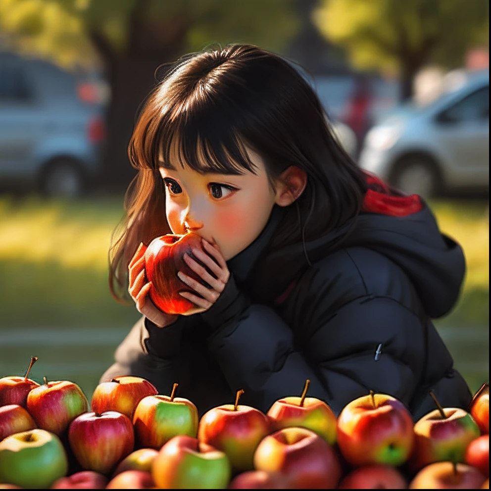 Girl eating apples