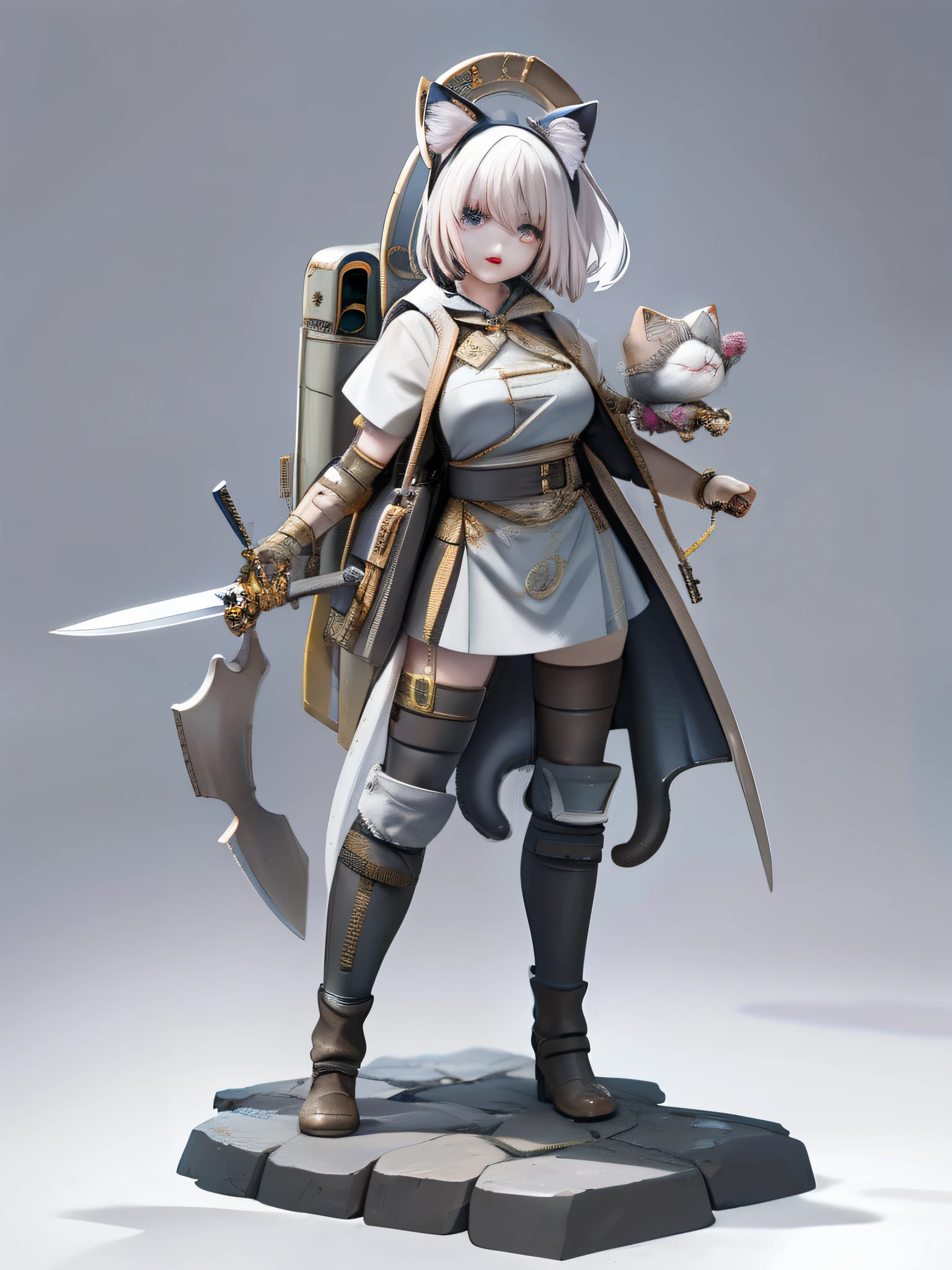 full body1.2,3Drenderingof,delicated,Playful,3Drenderingof,Anime statues,Complete details,Wasteland,Long knives,Daisaku,Need,beautiful detailed face,美丽细致的眼睛,combats,obi strip,backpacks,Cat ears,short detailed hair,Booties,Low collar,Open-mouthed,largeeyes
