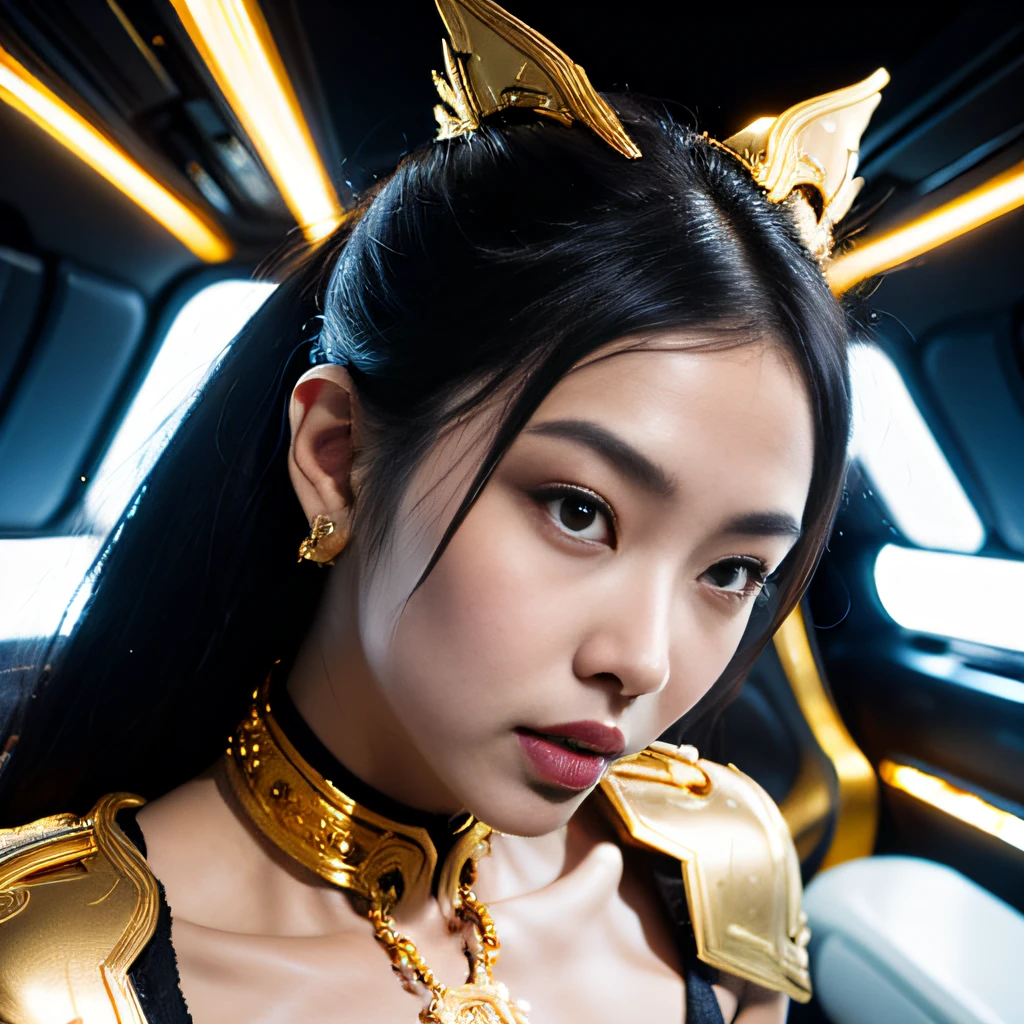 Super Detail, High Detail, high quality, best quality, High resolution，1 female robot，Beautiful female robot,beautiful clear face(Rain waves_haneame：1.5)， Mechanical body(Smooth metal surface，armor，Mechanical seams of skin，beautiful body curves)，Mechanical body structure,High-tech all over the body(mecha armor : 1.5)，Streamlined mechanical armor (Relatively thick，Highlight breast curves),Mechanical parts damage