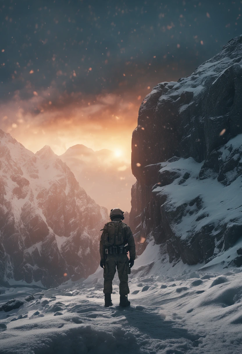 A group of male soldiers stand on the snow,Talk to each other,Sharply defined,Good facial features
