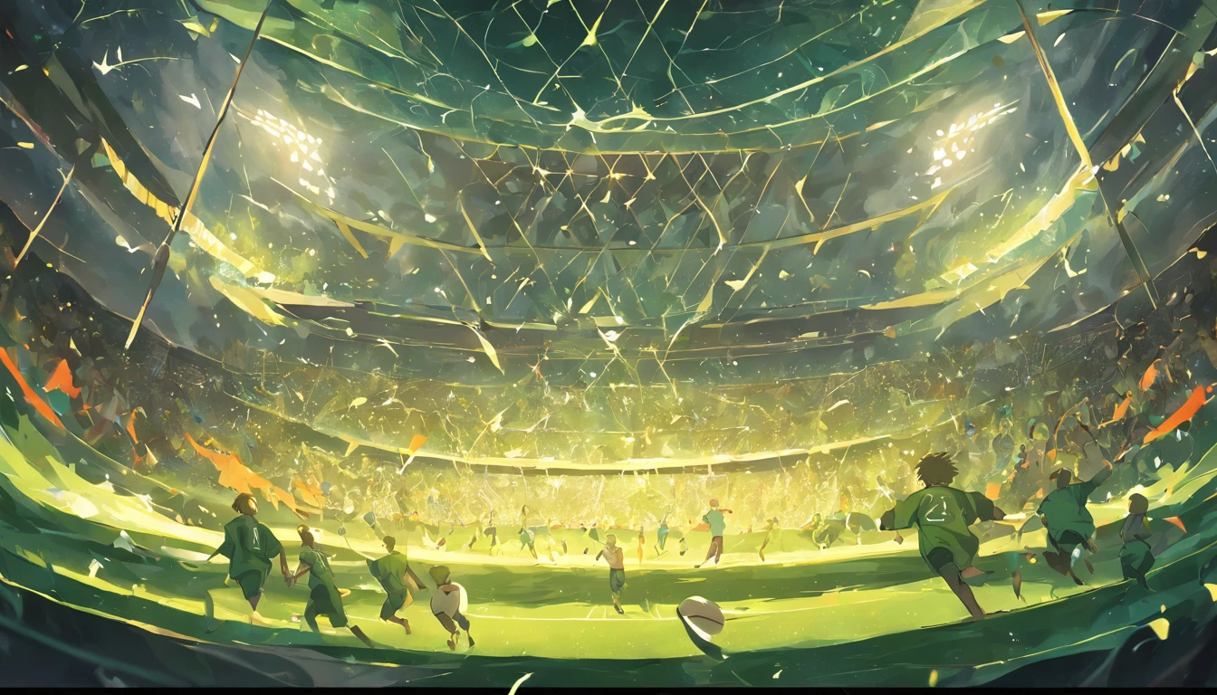 （Poster design）A poster for a youth soccer game，Green atmosphere，Maximalism