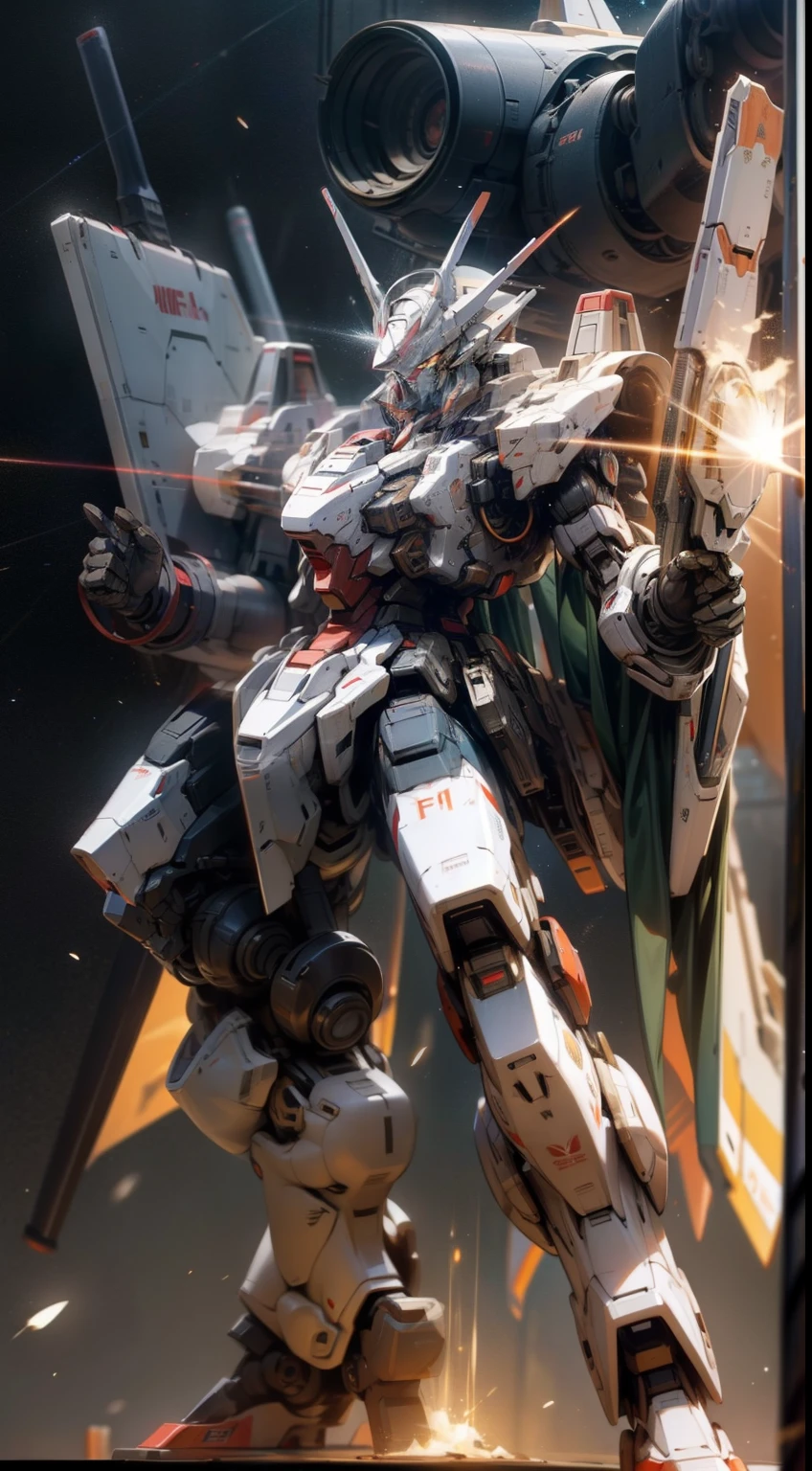 Surrealism, Ray Tracing, Photorealistic, UHD, High Detail, 32k, Best Quality, Textured Skin, Gundam Mecha, Flight, Funnel, Mecha Ship, Masterpiece, Best Quality, Mecha, Unmanned, (Full Body), (Black Mecha: 1.8), (Axisymmetric: 1.4), (HDR), (Movie Light: 1.1), White Eyes, Cool, Science Fiction, Fire, Universe, oversized shield, mecha man overlooking the background of the earth, with laser cannon beams, wars, conflicts, weapons in hand (has a huge weapon: 1.5),
