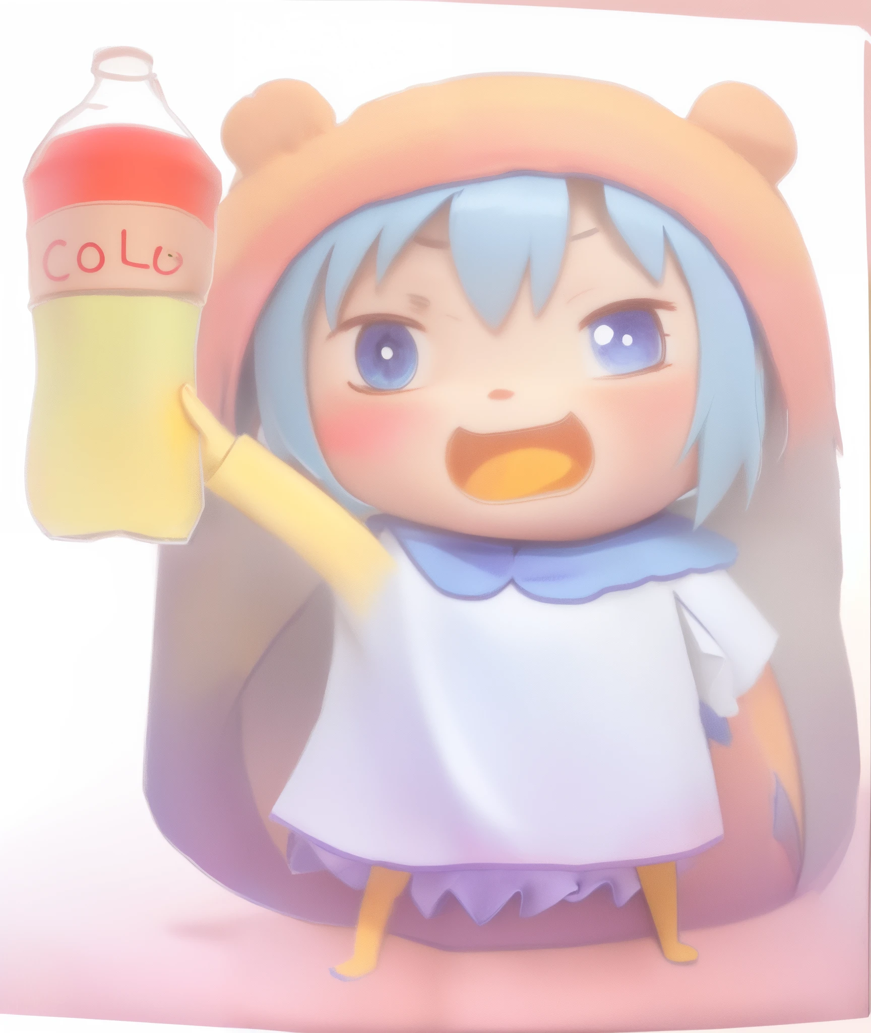 Painting of a girl holding a bottle of soda and a bottle of soda, soda themed girl, small curvaceous loli, chibi girl, small loli girl, anime moe art style, Loli, chibiStyle, in an anime style, Chibi Art, with a cold, anime chibi, Line sketch!!, author:Middle Bokuhn, inspired by Puru, chilly