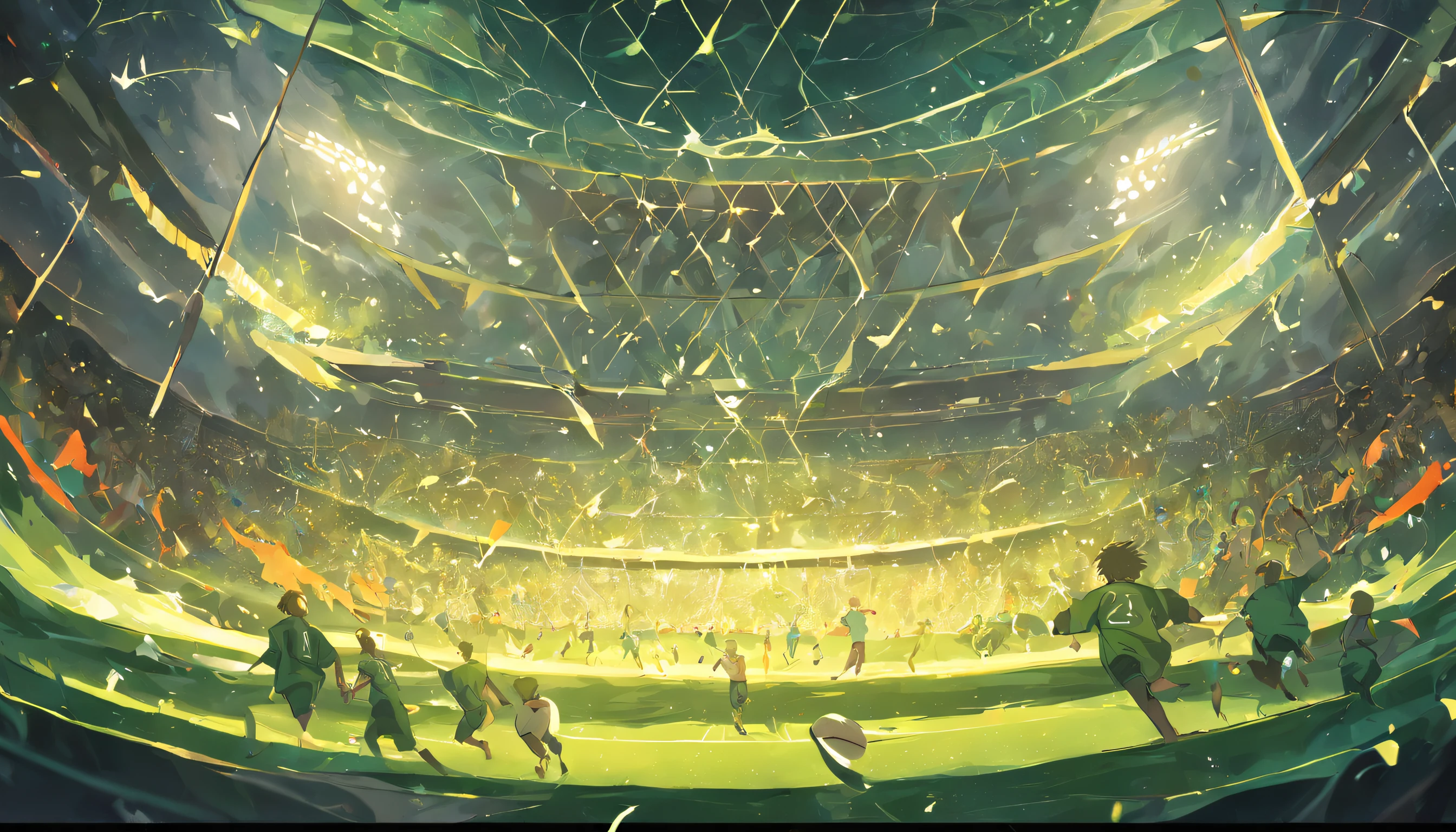 (Poster design)A poster for a youth soccer game,Green atmosphere,Maximalism