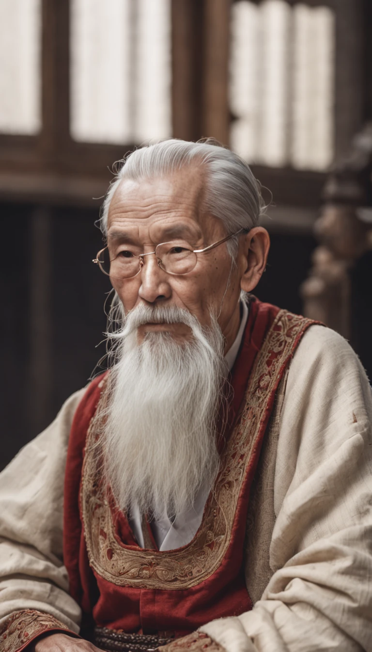 Immortals。Immortal，Temple，Meditate，Prayer beads，stately，a old man。white mustache，a cassock