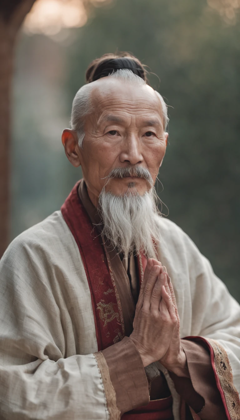 Immortals。Immortal，Temple，Meditate，Prayer beads，stately，a old man。white mustache，a cassock