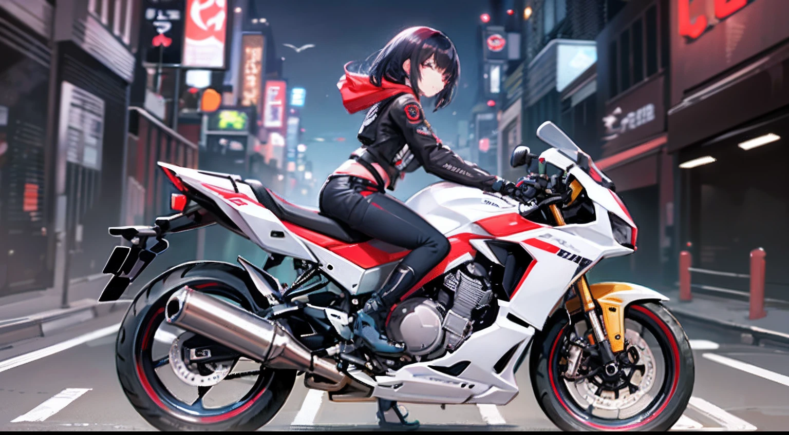 teens girl,Spring Breeze 250sr style motorcycle,cyber punk perssonage