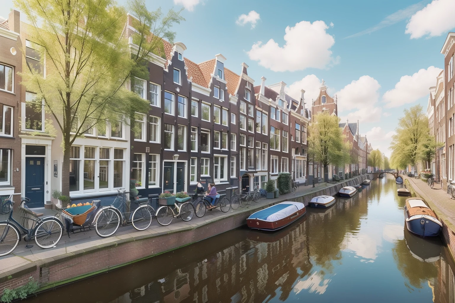 Year: 2022
Country: Netherlands
Description: Along a serene canal in Utrecht, a family enjoys a leisurely boat ride on a sunny day. The boat's pastel-colored cushions and awning match the elegant architecture of the surrounding buildings. The gentle ripples of the water reflect the luminous daylight, creating a tranquil and harmonious atmosphere.