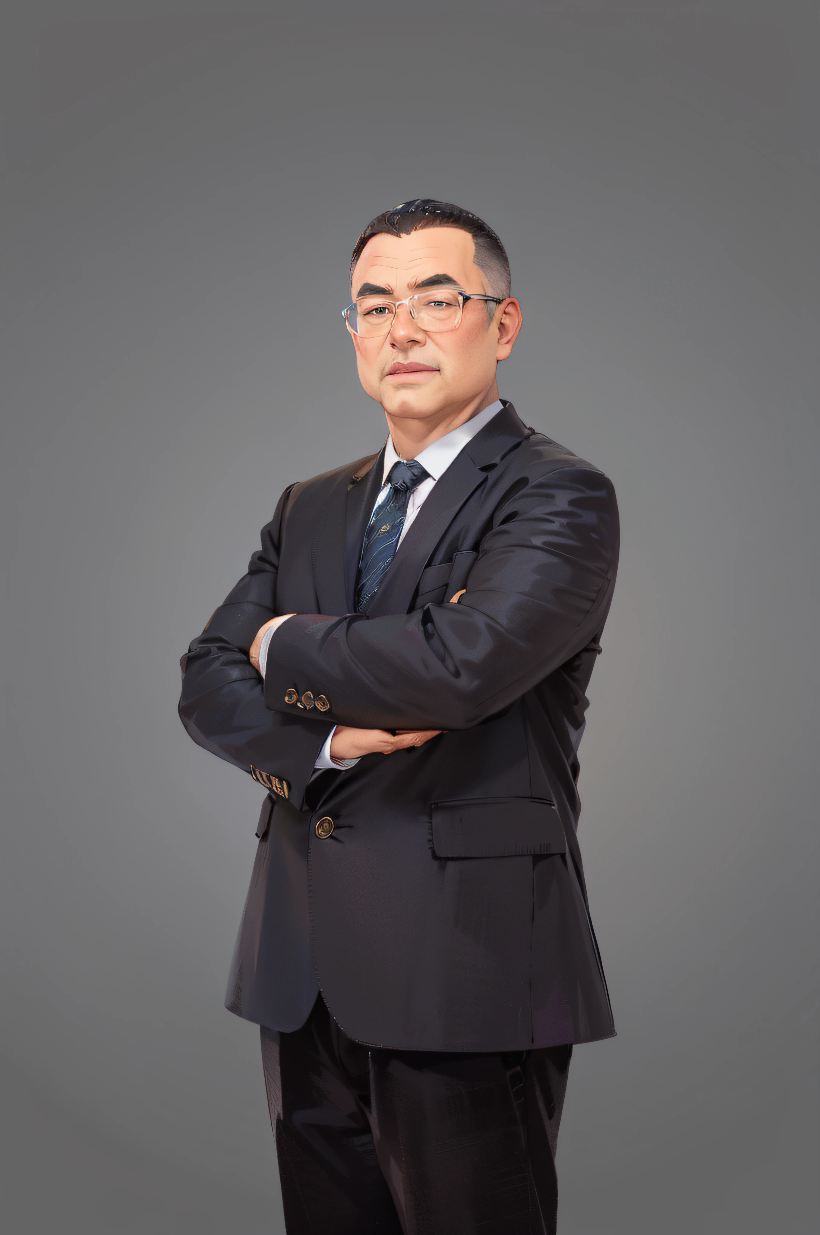 Man in suit and tie standing with his arms crossed, ssmile,Slightly fat,advanced digital chibi art, style as nendoroid, live2d virtual youtuber model, Anime boy, chibiStyle, anime styled 3d, anime chibi, anime style character, style of anime4 K, thancred waters in style of wlop, official character art, From Arknights, anime figure