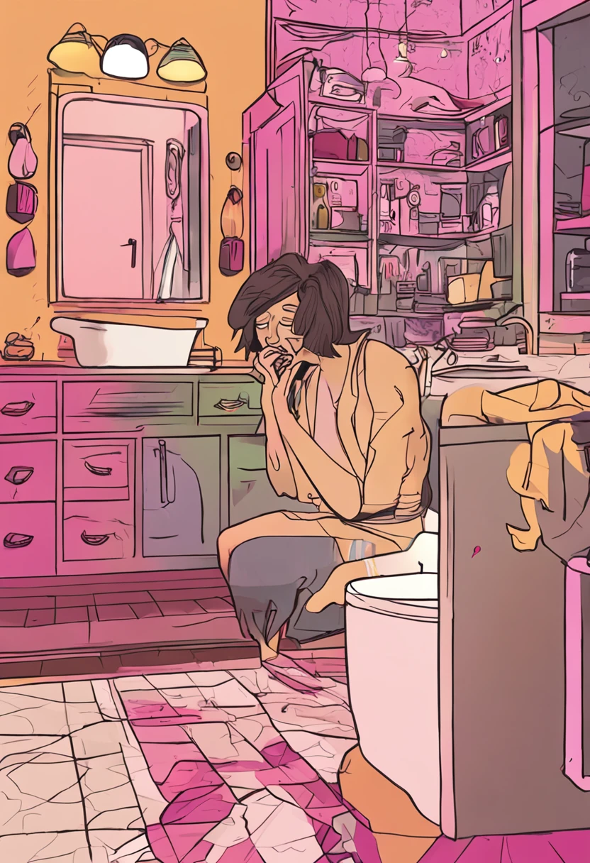 Bigchest,teens girl,On the toilet,Blushing of the face,The eyes are terrified,Drunk