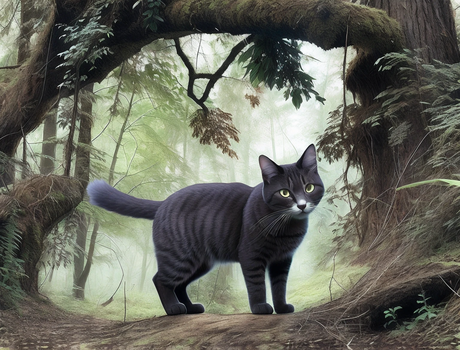 there is a cat that is standing in the woods, cat in the forest, prowling through the forest, warrior cats fan art, erin hunter, cat. digital painting, ashfur from warrior cats, warrior cats, maus in forest, digital painting highly detailed, portrait of forest gog, highly detailed digital painting, realistic illustration, lisa parker