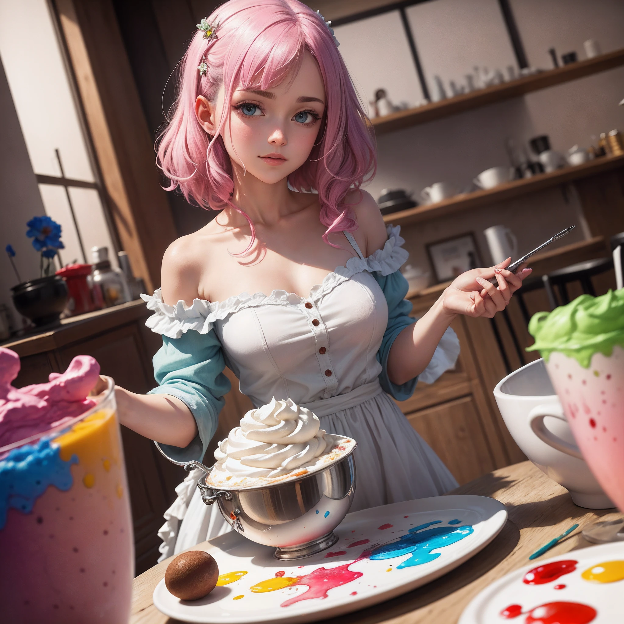 Ice cream, pretty girl figures, (bust sculpture), clay, blind box, (cute), (fine fingers)