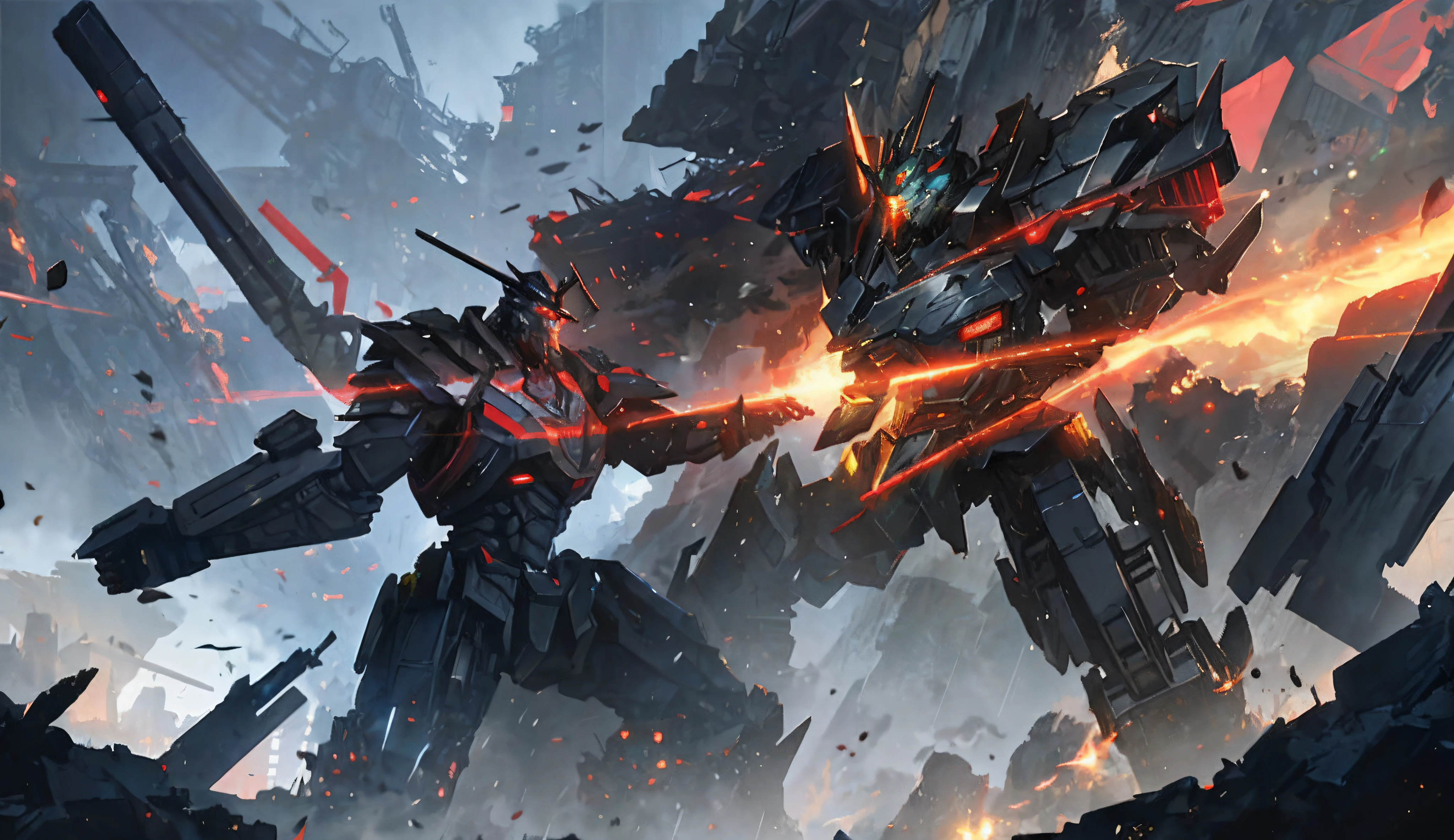 Transformers war robots compete with giant robots for cities, soldiers and mech fight, High quality digital concept art, krenz cushart and wenjun lin, author：Jeremy Chang, author：Zhou Chen, war mechs fighting, cgsociety and fenghua zhong, author：Lee Jeon-suk, by Yang J, mecha art