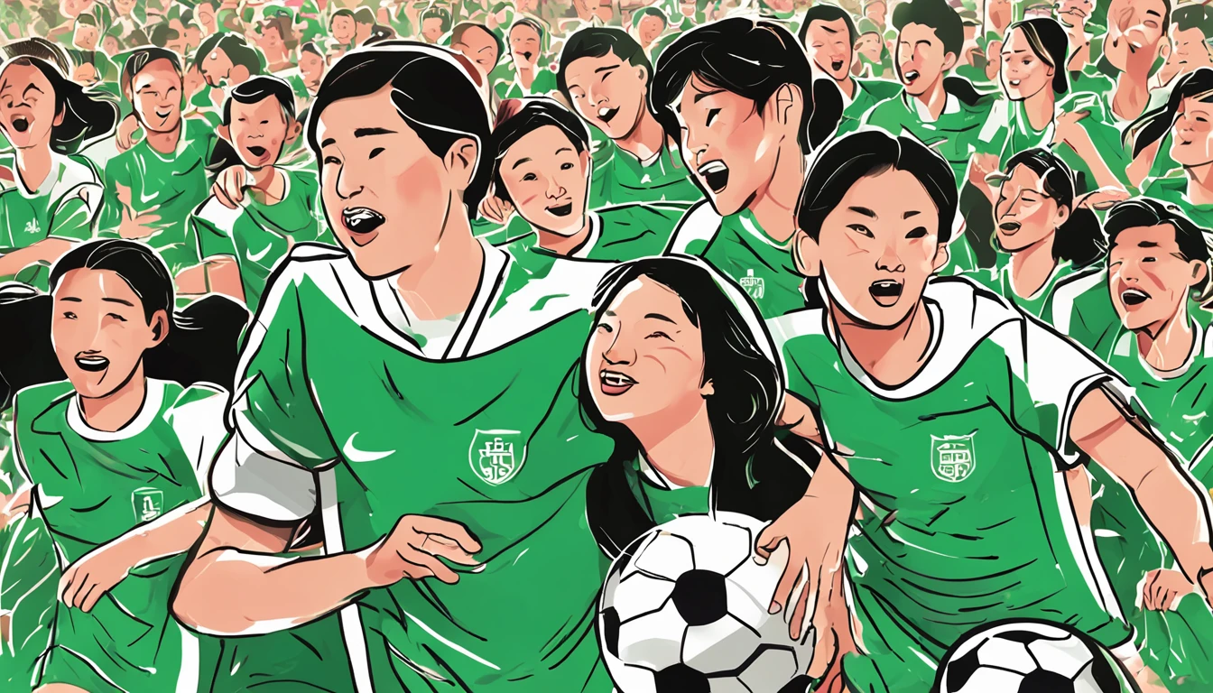 Many Chinese teenagers play soccer in the green, inspired by Oswaldo Viteri, soccer player, inspired by Esteban Vicente, editorialillustrations, soccer ball, goddes, in style of digital illustration, animation illustrative style, Game illustration, Poster illustration, play soccer, editorial illustration colorful, Green and white, inspired by John Keane, 🪔 🎨;🌞🌄