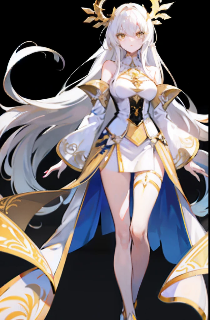 long  white hair，Yellow eyes，Superskirt，Long hair，ellegance ，opulent，Slim，Tall（Amazing goddess）Ultra-clear 8K