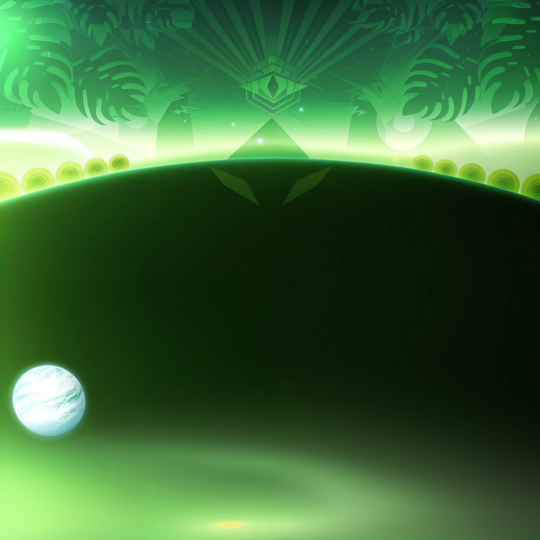 There is a green background picture with a pattern, space in background, alien forest in background, an abstract tropical landscape, poster background, background artwork, background art deco palace, Background(Solid), arte de fundo, symmetrical fantasy landscape, art deco background, Magnificent background, Mobile game background, cyber space forest scene, Surreal background, lush alien landscape, Gorgeous background