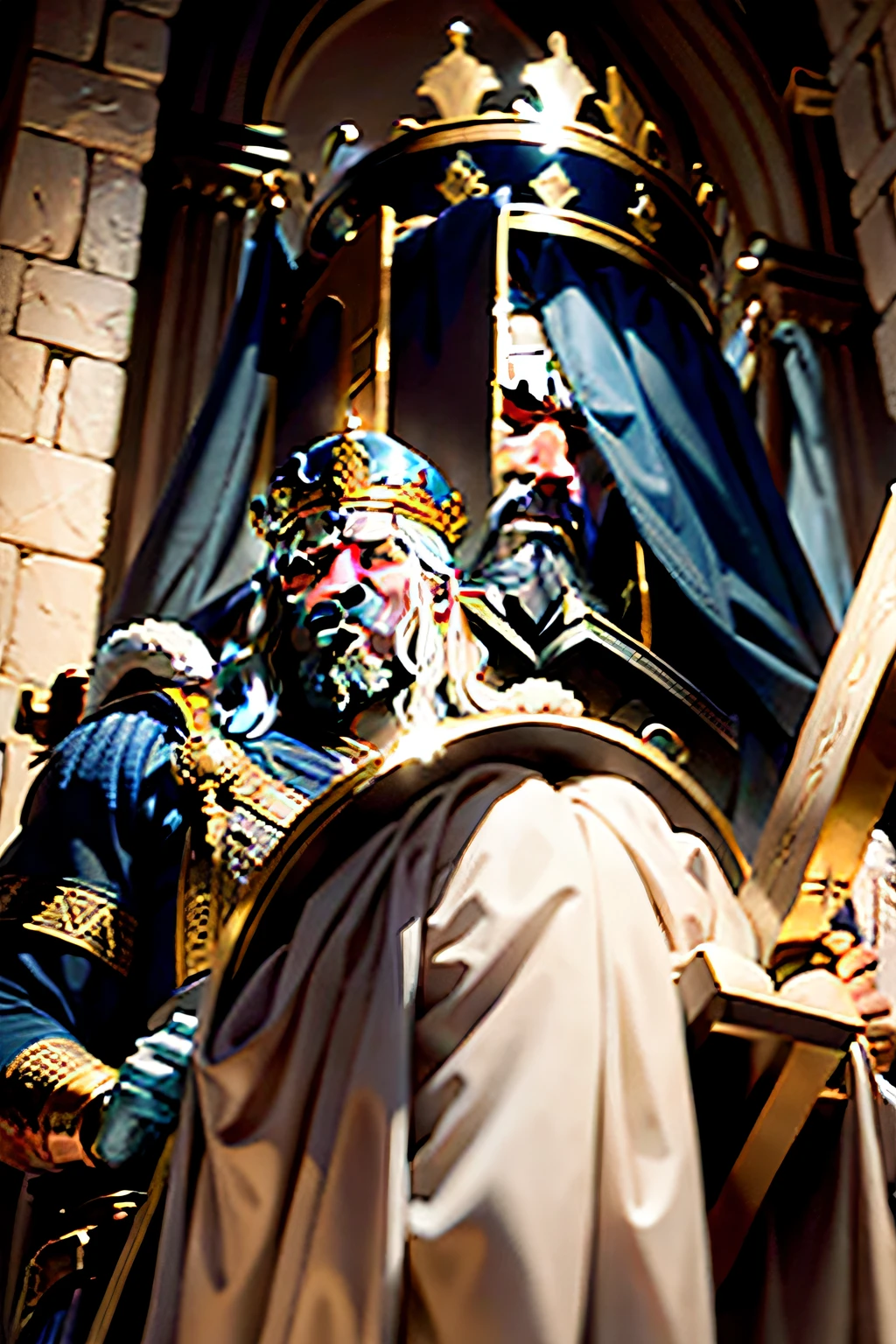 SAU KING OF ISRRAEL IN MEDIEVAL ARMOR AND A KING'S CROWN ON HIS HEAD Muscle Sounds FROM THE BIBLE JESSI'S 8 CHILDREN ARE IN MEDIEVAL CLOTHES AND MUSCULAR
In this image, we can see Samuel before the sons of Jesse, olhando para eles com expectativa e avaliando cada um. This represents the pivotal moment when God chose the next king of Israel. Emphasis on diversity in children's visual expressions and Samuel's technical attention.