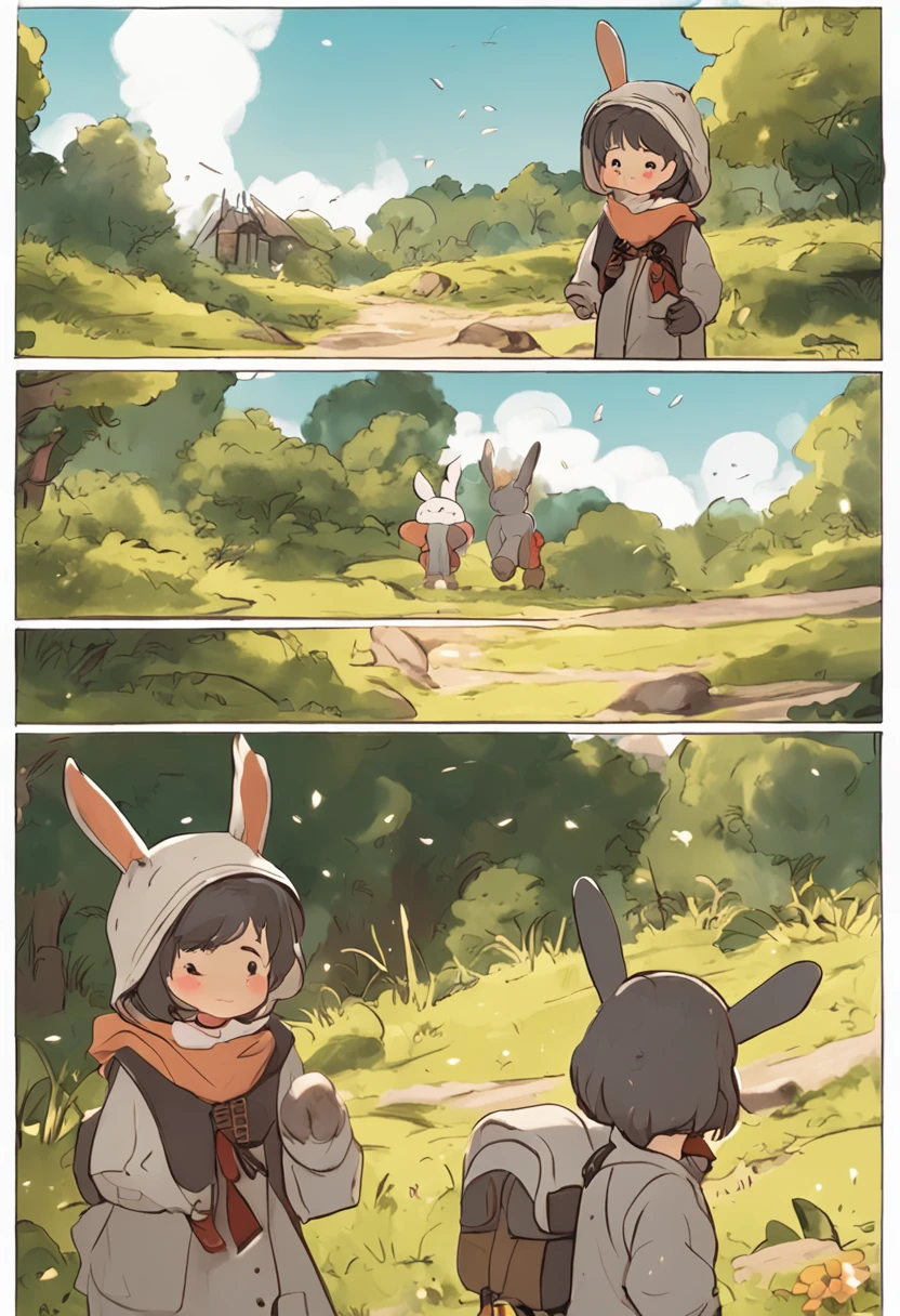Childrenswear outfit, 児童書, A rabbit, at a forest, pleasing, cheerful, stas