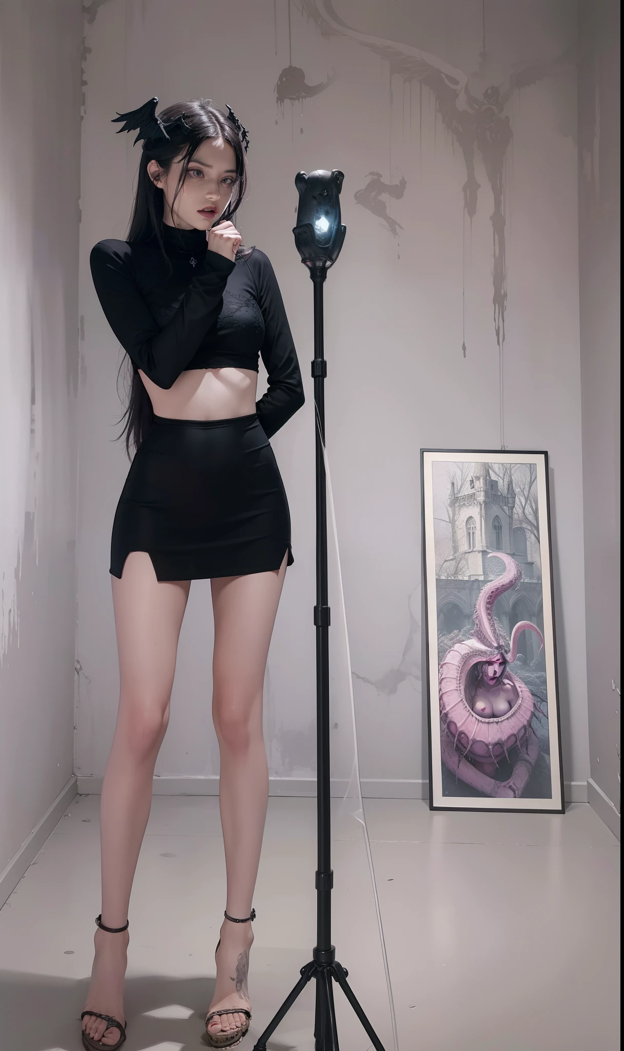 Fine matte paint,Skeleton Dark Angel, Haunted castle with large wings, Fill the drawing table with a knife,terroral,uncanny,horrid,secret terror,tentaculata,grape trees,The eye,uncanny valley effect teeth,all fours,Critters,Blood Moon,super high image quality,Sexy beauty,The picture quality is clear,nedium breasts
