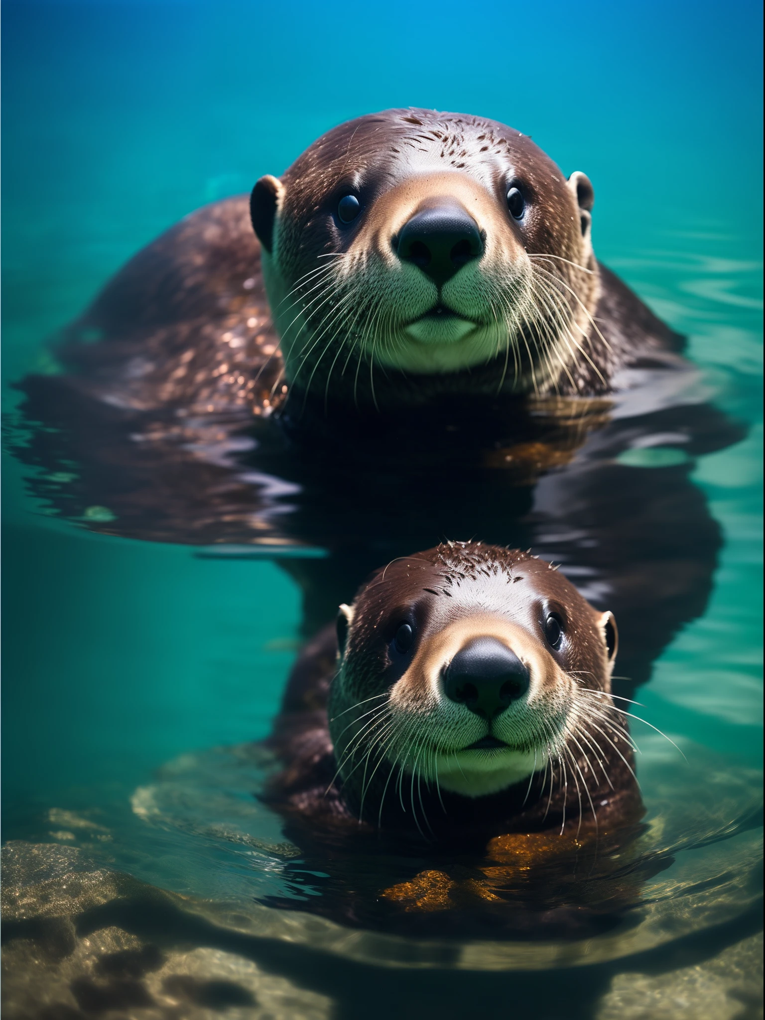 There is a sea otter in the water,, Sea otters holding shells,cute otter, he is very relaxed, Furry otters, BREAK BREAK BREAK, relaxing after a hard day, Sleepy,,relaxing, peaceful looking animals, very relaxing,The water is clear and clean,Super realistic, RAW photo, (8K、top-quality、tmasterpiece:1.2)、(intricately details:1.4)、(Photorealsitic:1.4)、Complex 3D Rendering Ultra Detail, vibrant detail, super detailing, Photorealsitic