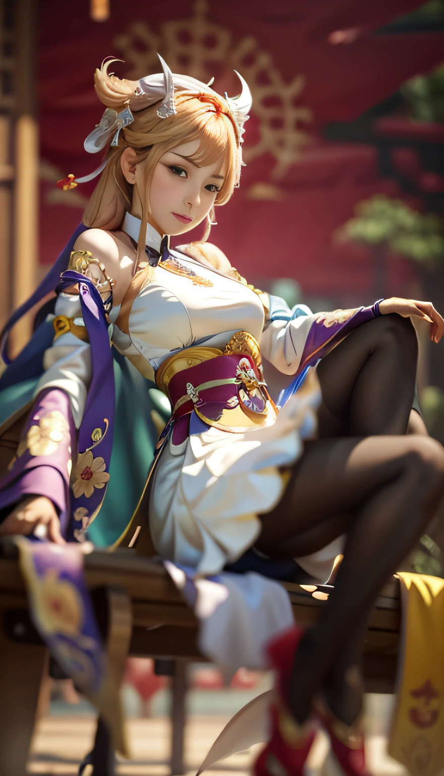 Close-up of a woman sitting on a bench，There is a dragon hanging from the arm, Guviz-style artwork, Guviz, Anime goddess, Extremely detailed Artgerm, Palace ， A girl in Hanfu, trending on cgstation, Keqing from Genshin Impact, beautiful and seductive anime woman, Artgerm Plat, Beautiful character painting